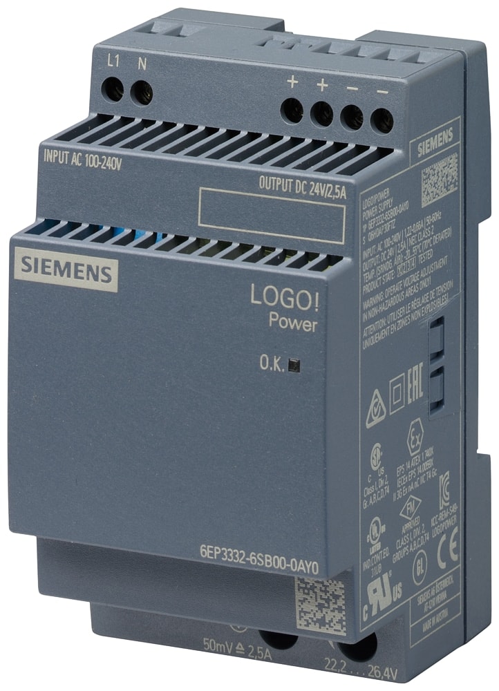 SIEMENS Stromversorgung LOGO! Power DC 24 V/2,5 A, 6EP3332-6SB00-0AY0 SIEMENS Stromversorgung LOGO! Power DC 24 V/2,5 A, 6EP3332-6SB00-0AY0