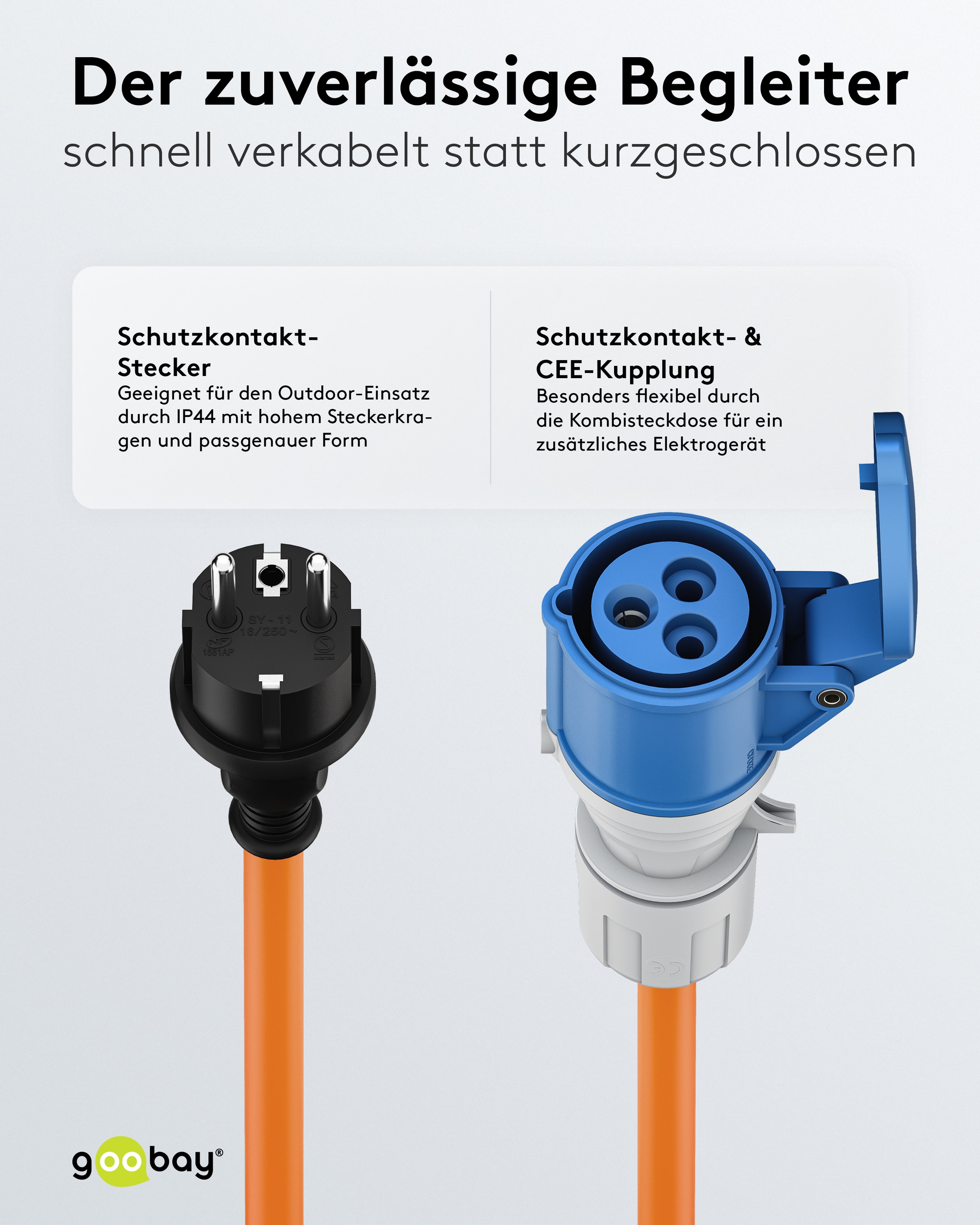 GOOBAY CEE-Adapterkabel 76219, 5 m, Stecker zu Schutzkontakt Stecker