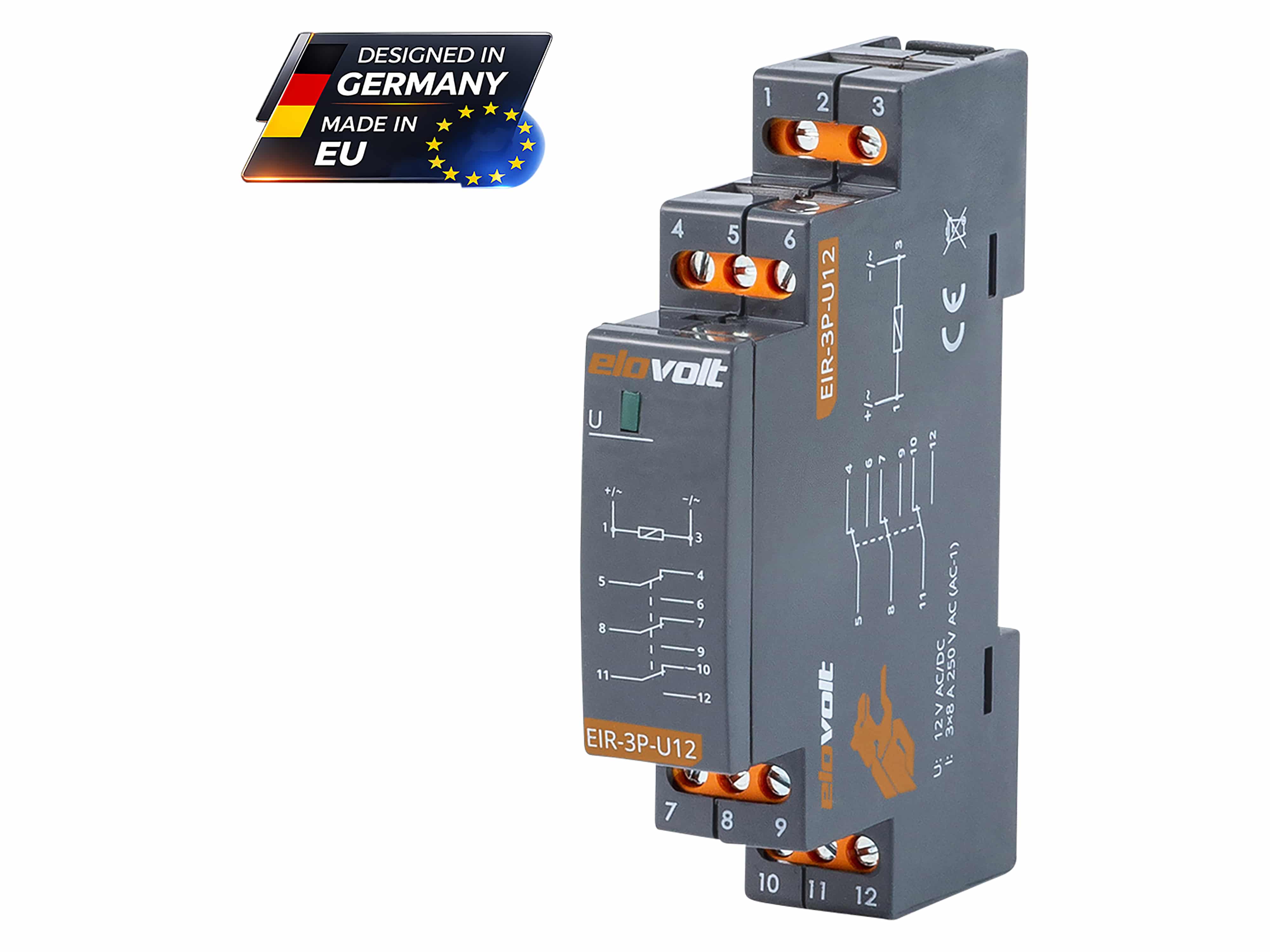 ELOVOLT Schaltrelais EIR-3P-U12, 3x 8 A, 12 V, 3 Wechsler ELOVOLT Schaltrelais EIR-3P-U12, 3x 8 A, 12 V, 3 Wechsler