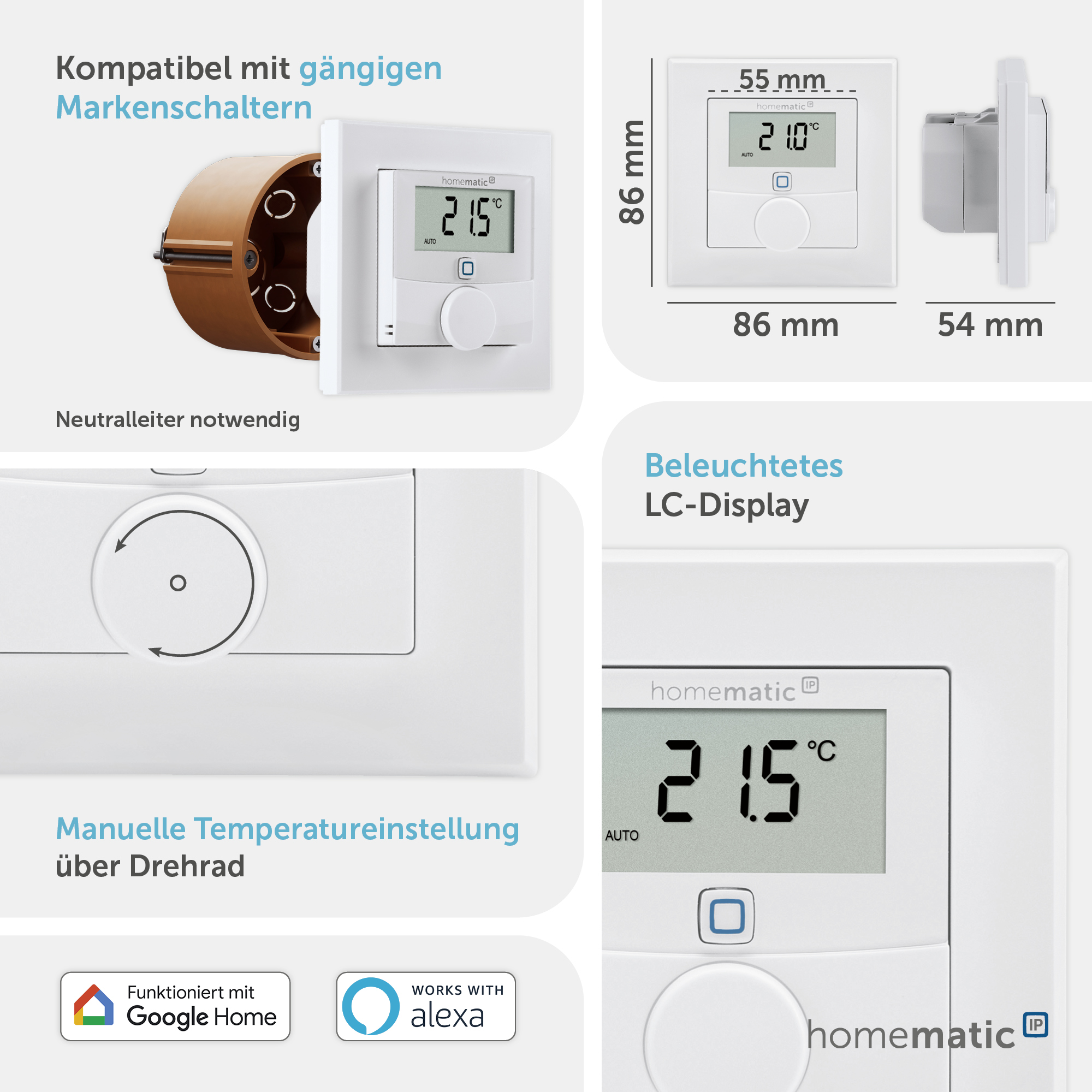 HOMEMATIC IP Smart Home 150697A0, Wandthermostat mit Schaltausgang, 24V