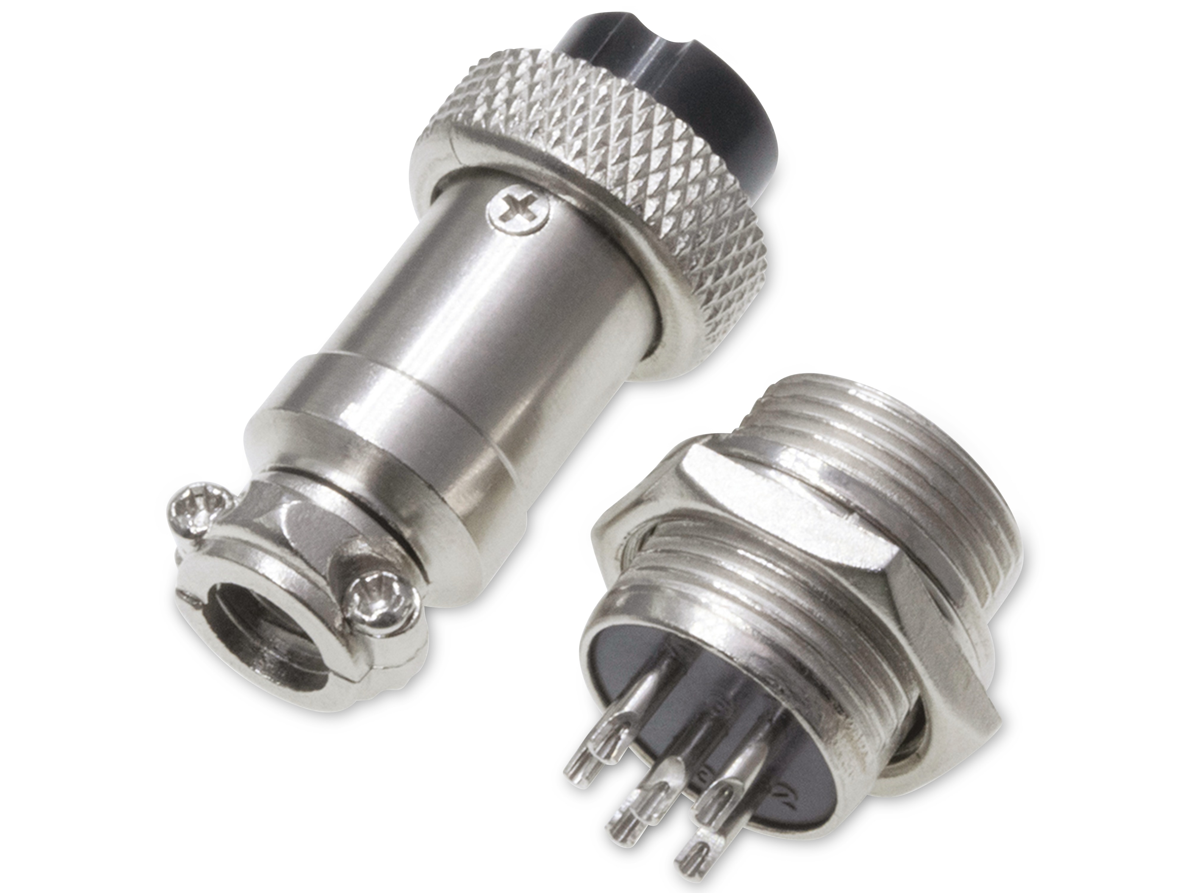 Rundsteckverbinder, 6-polig, 48V, 2A, Lötanschluss, IP55, wire to panel, 1 Stecker + 1 Buchse