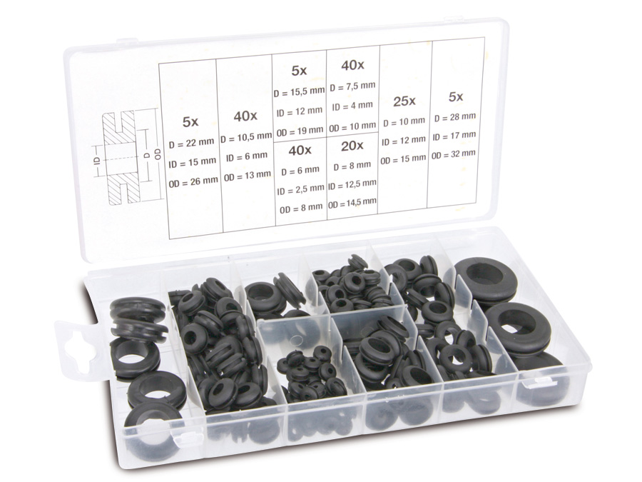 BGS TECHNIC Sortiment Gummi-Durchgangstüllen, 180-teilig