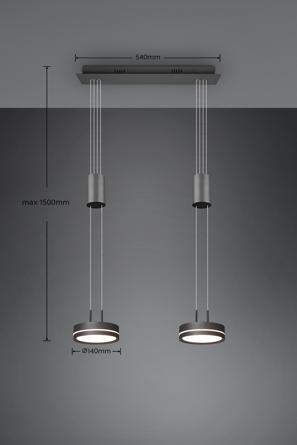 TRIO LED-Pendelleuchte Franklin 326510242 anthrazit 18 W, 2100 lm, 3000 K