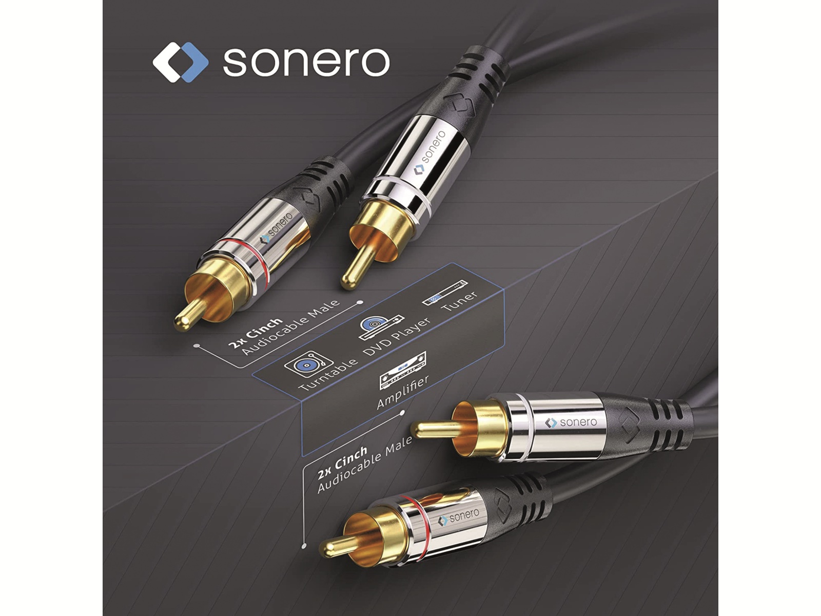 SONERO Cinchkabel, Stereo, 12,5 m, schwarz