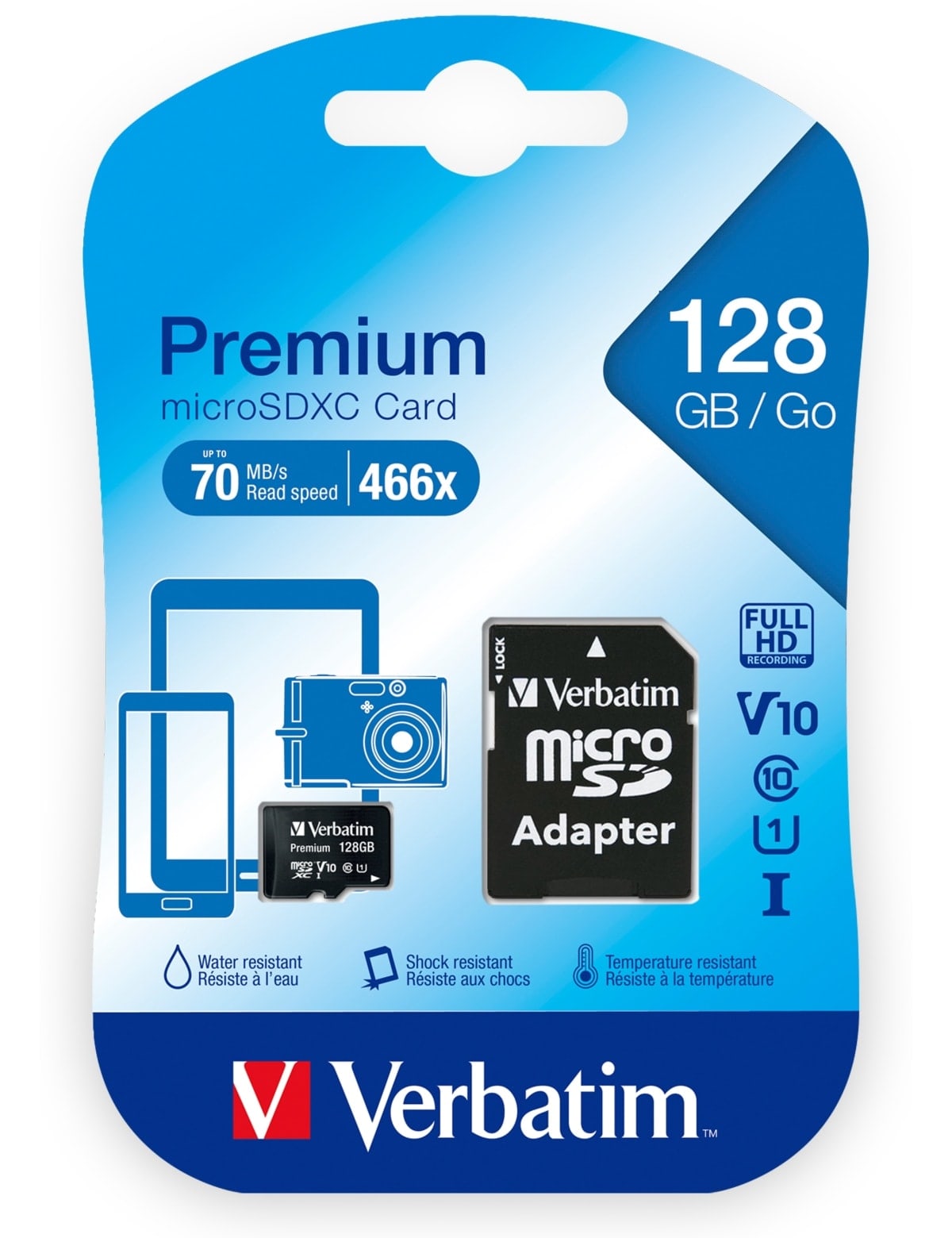 VERBATIM MicroSDXC Card Premium, 128 GB, Class 10, inkl. Adapter VERBATIM MicroSDXC Card Premium, 128 GB, Class 10, inkl. Adapter