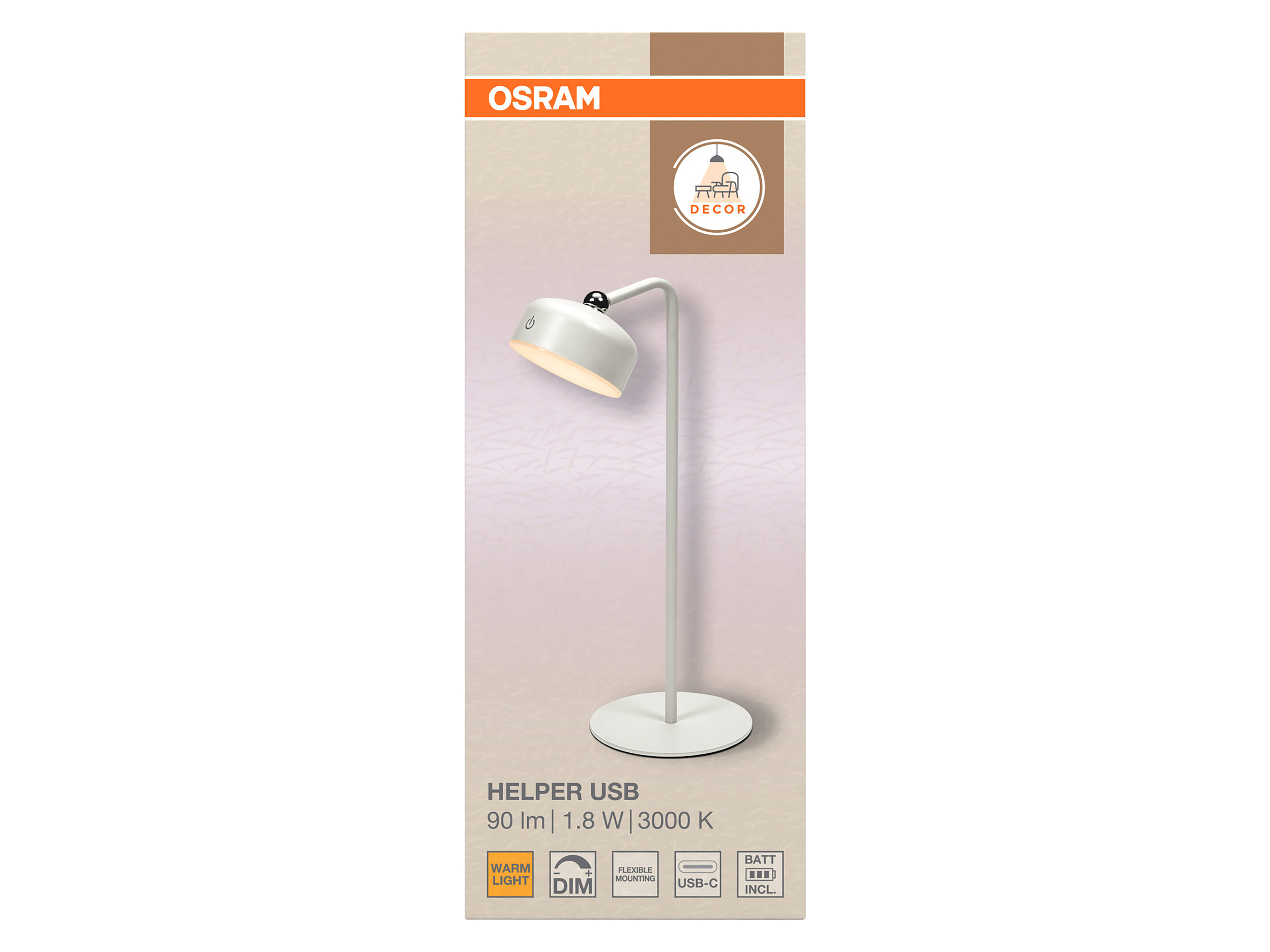 OSRAM LED-Tischleuchte, 1,8W, 3000K, 140lm, warmweiß, Dimmbar, IP20, weiß