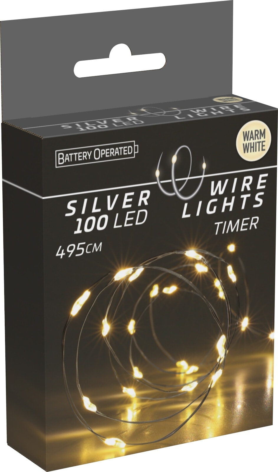 LED-Silberdrahtlichterkette, 100 LEDs, warmweiß, Batterie, Innen, 5 m, Timer LED-Lichterkette, Silberdraht, 100 LEDs, warmweiß, Batteriebetrieb, Timer