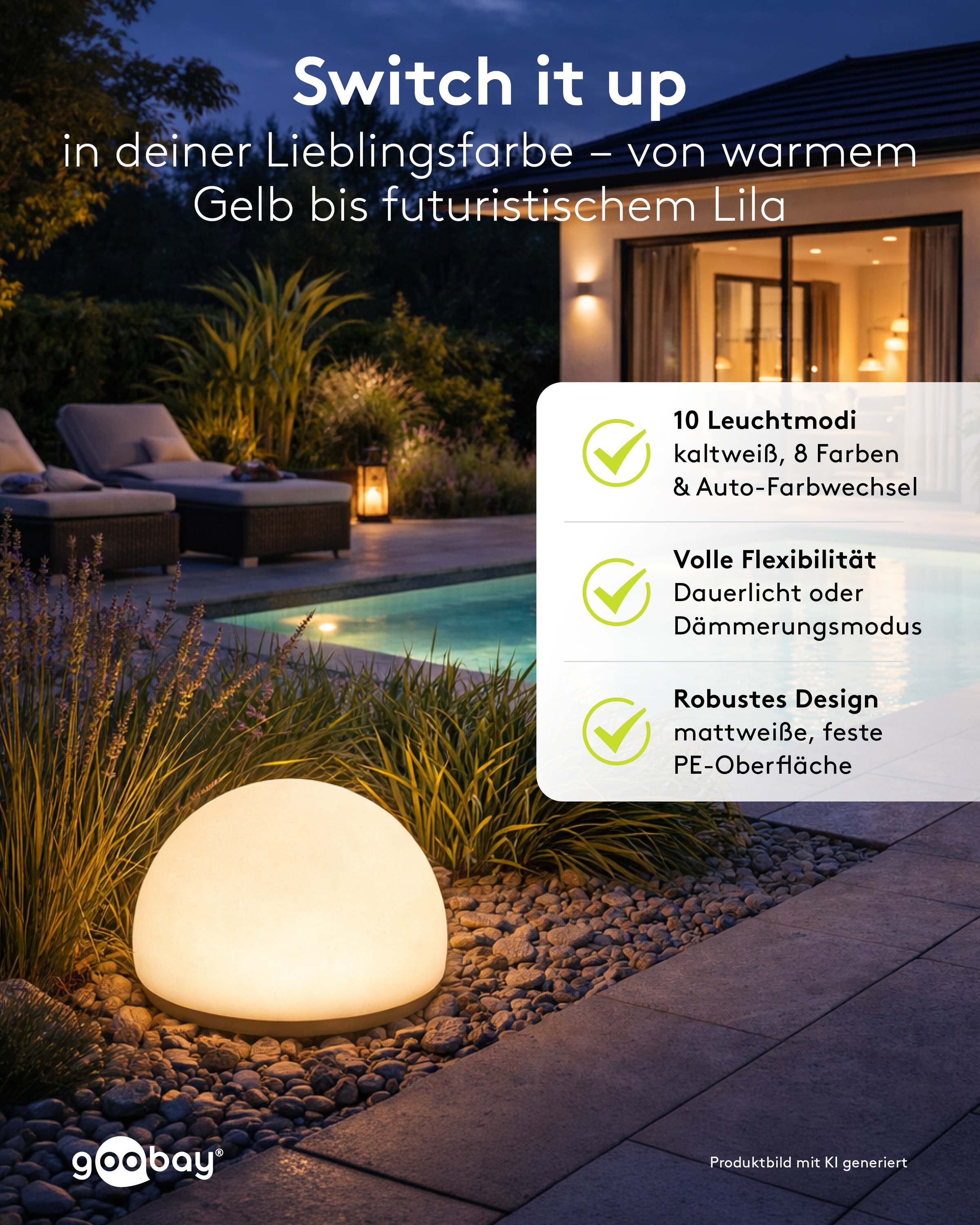 GOOBAY LED-Solar-Dekoleuchten, 20 cm, Kugel, Größe M, RGBW, 2 Stück