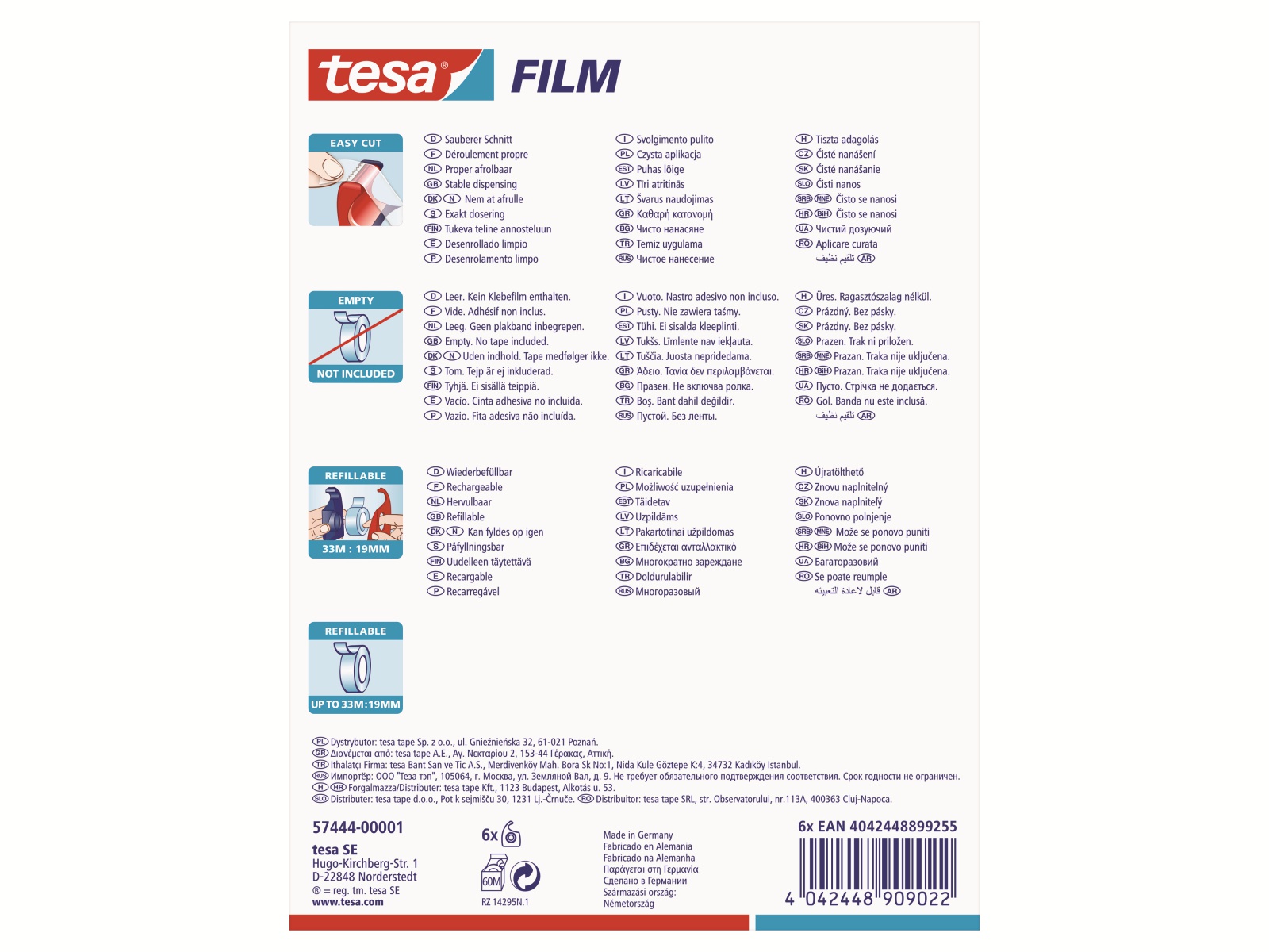 TESA ® Easy Cut Handabroller 33:19 rot-blau, leer, bis 33m:19mm, 57444-00001-01