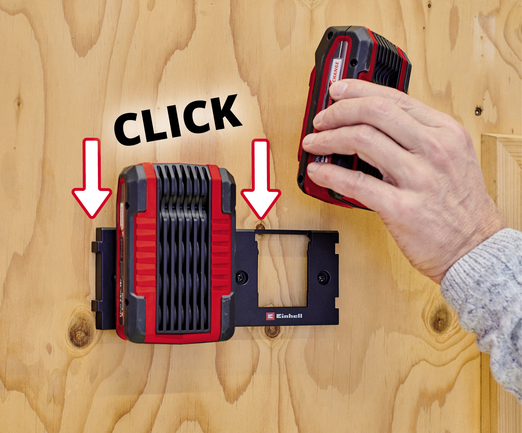 EINHELL Akku-Set PXC 4 Ah, 18 V, 2 Stück + Akku-Wandhalterung