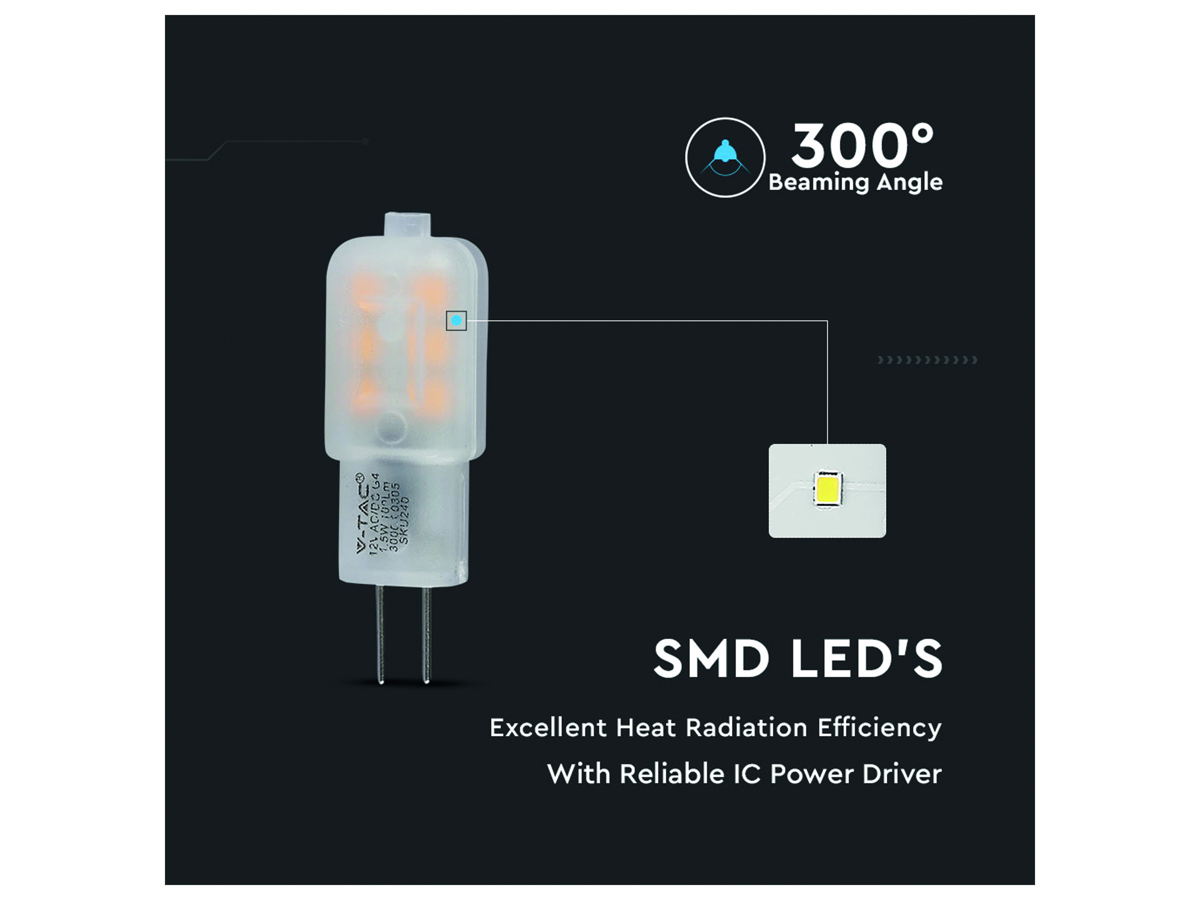 V-TAC LED-Lampe VT 201 (240), G4, EEK: G, 1,5 W, 100 lm, 3000 K V-TAC LED-Lampe VT 201 (240), G4, EEK: G, 1,5 W, 100 lm, 3000 K
