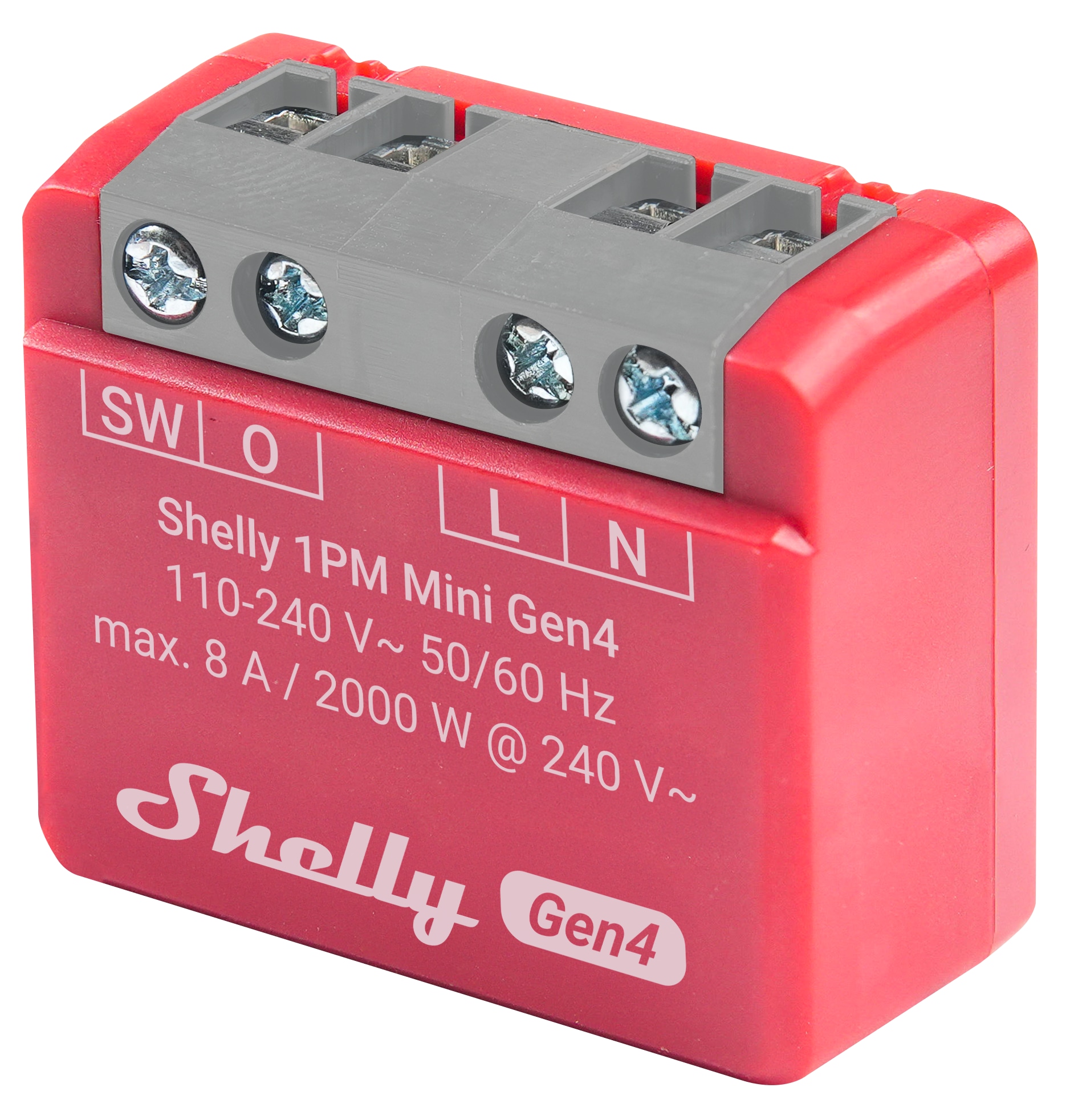 SHELLY Relais 1PM Mini Gen4, 8 A, WLAN, Bluetooth, rot, 4 Stück