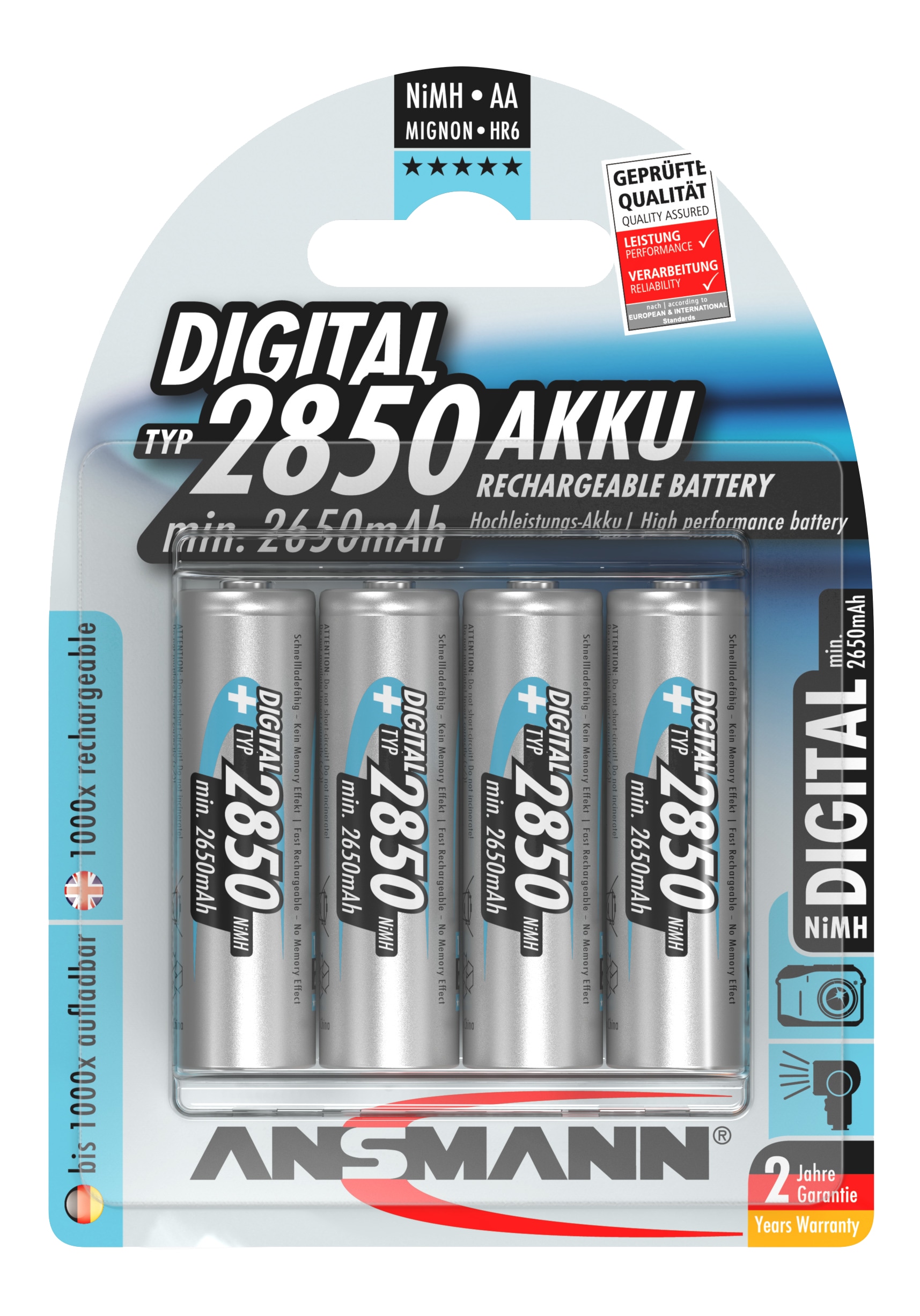 ANSMANN Digital NiMH Akku Mignon AA Typ 2850mAh 4 Stück