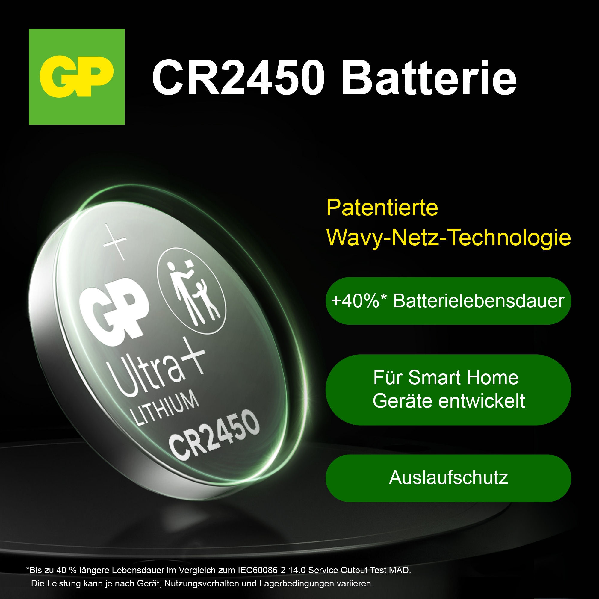 Knopfzelle GP Ultra Plus, CR2450, Lithium, 2 Stück Knopfzelle GP Ultra Plus, CR2450, Lithium, 2 Stück