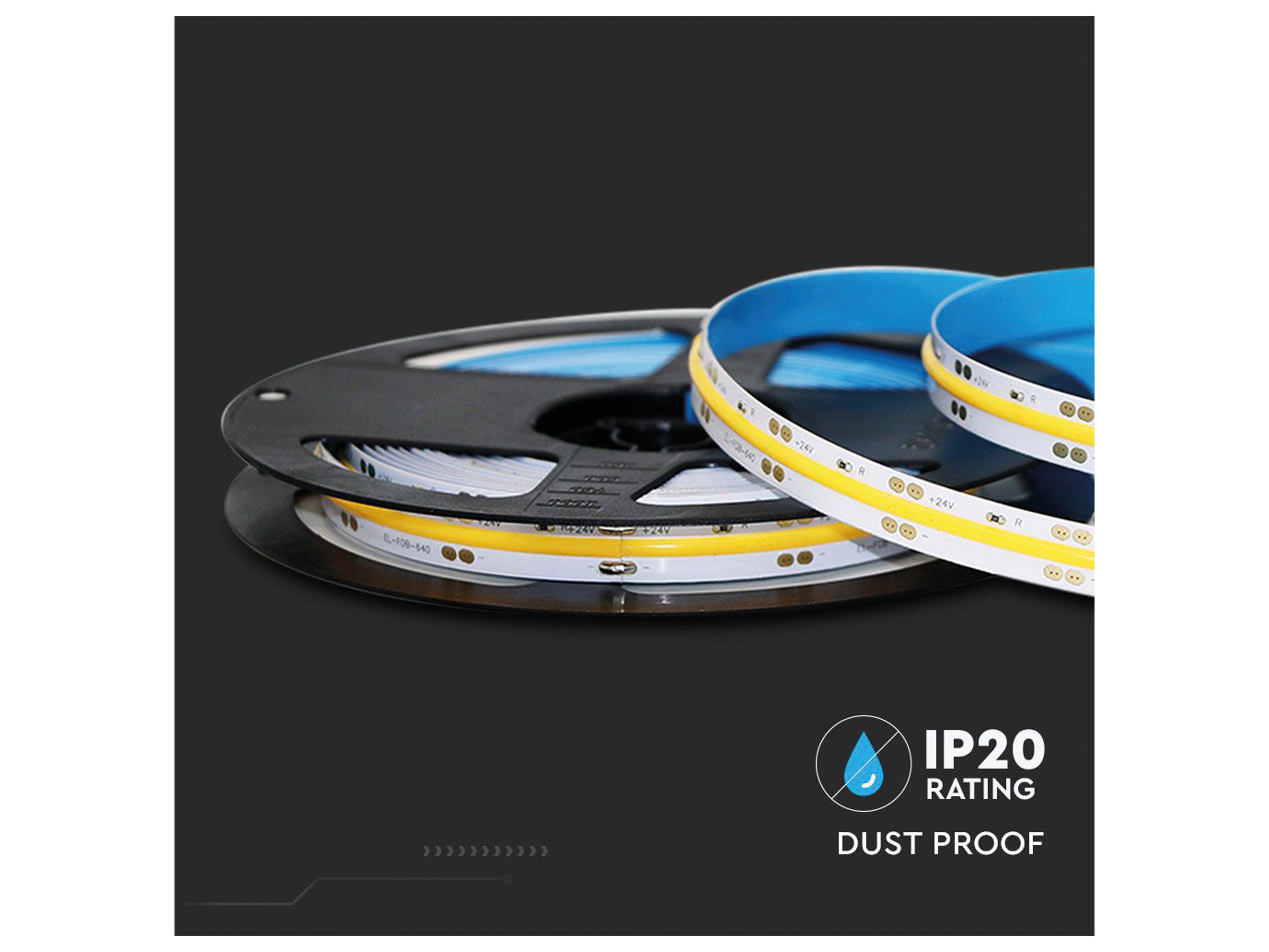V-TAC LED-Strip VT-COB 421, 2105 LEDs, EEK: F, 10 W, 24 V, 4800 lm, 3000 K, 5 m V-TAC LED-Strip VT-COB 421, 2105 LEDs, EEK: F, 10 W, 24 V, 4800 lm, 3000 K, 5 m
