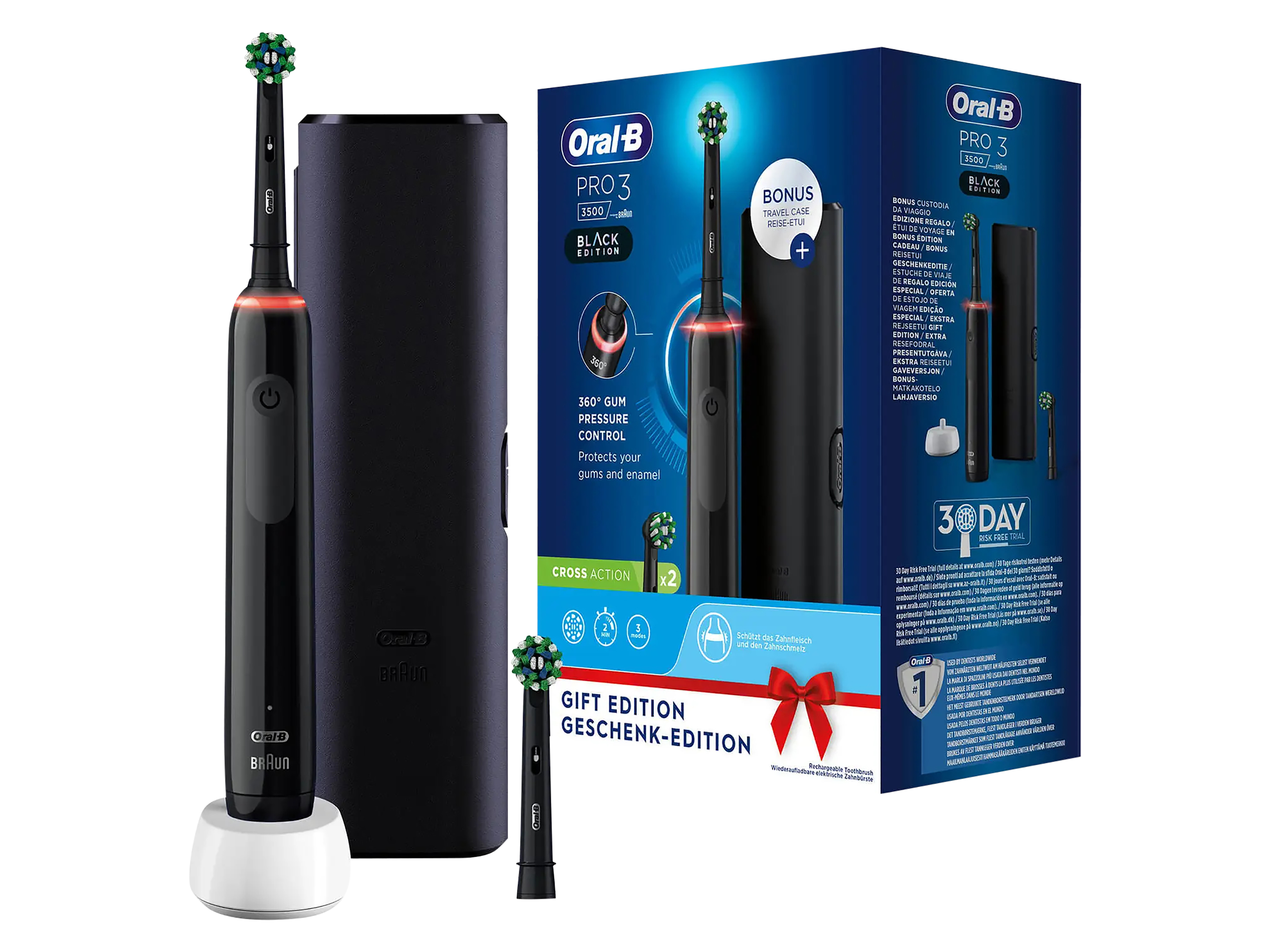 ORAL-B Elektrische Zahnbürste Pro 3 3500, Black Edition mit Reise-Etui