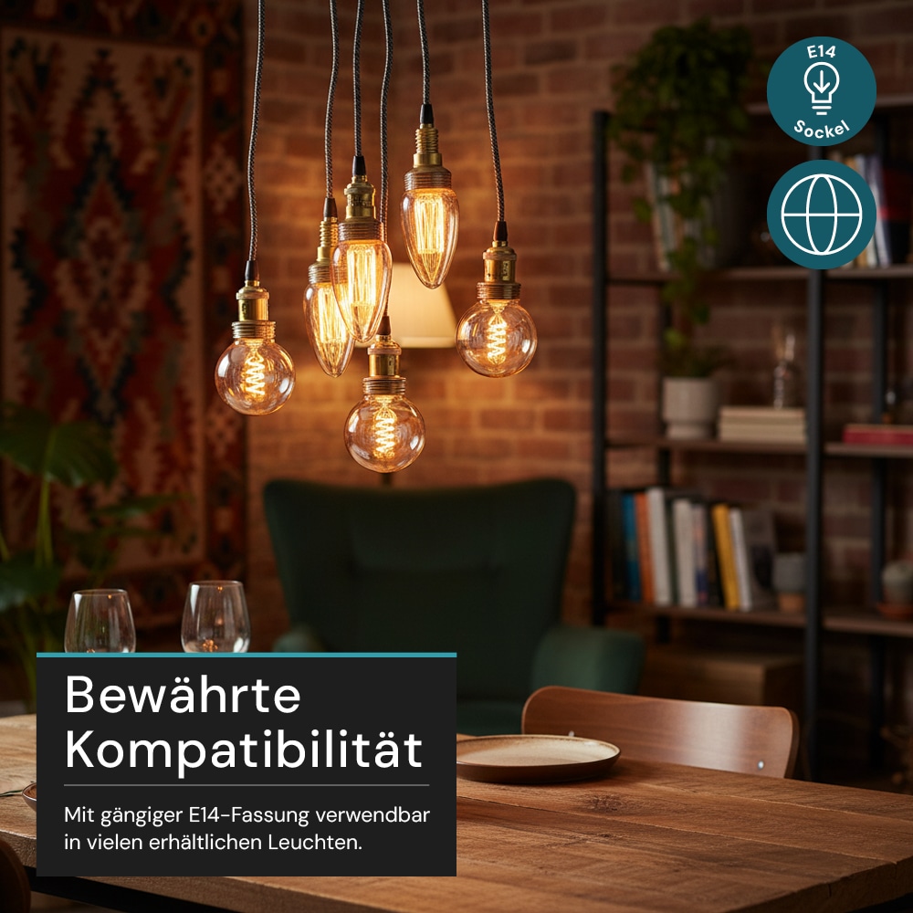 LUXULA LED-Filament-Lampe,, Vintage Kerze, E14, 2,3W, 65lm, 1800K