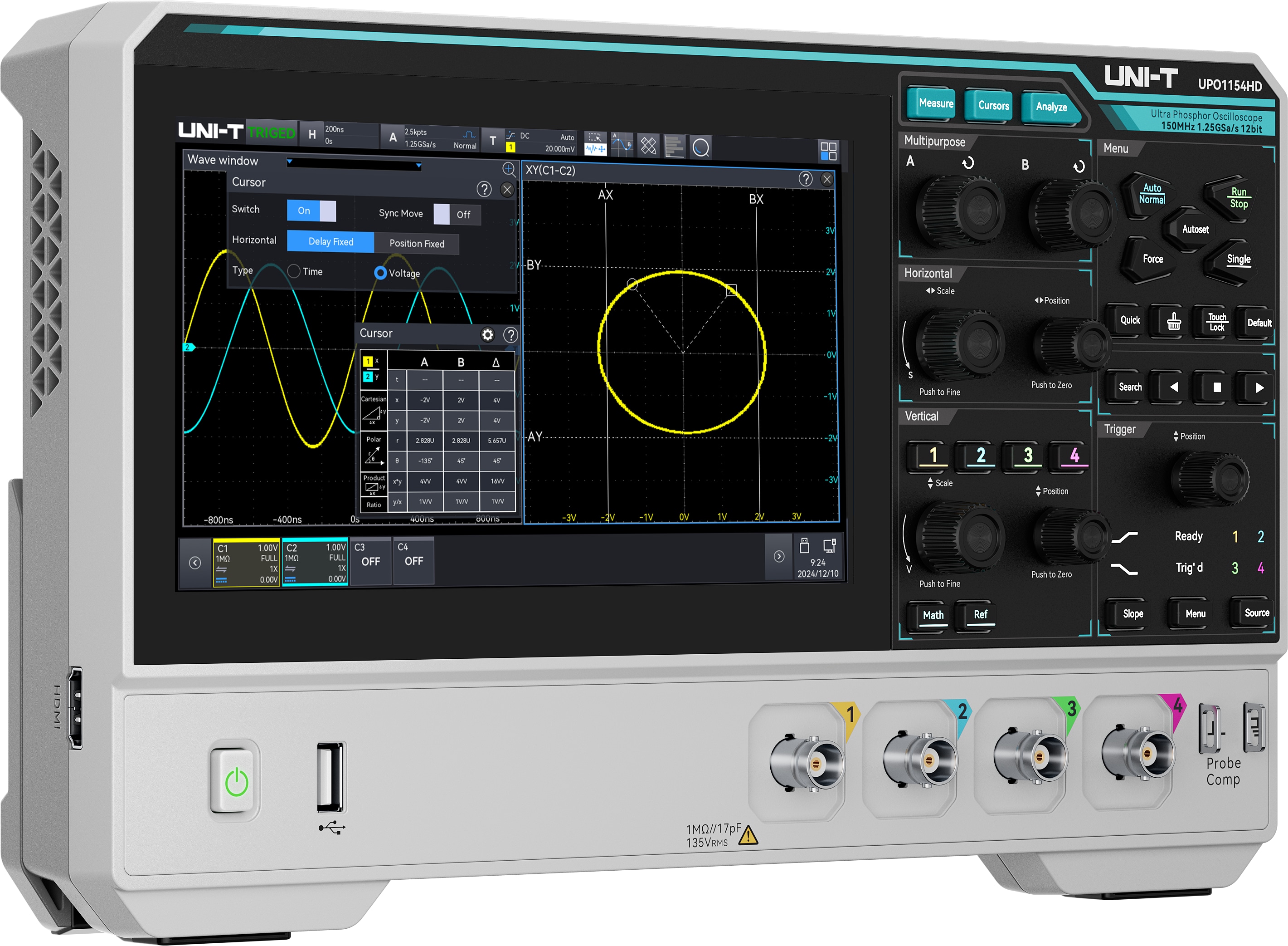 UNI-T Oszilloskop UPO1154HD, 4 Kanäle, 1,25 GS/s, 150 MHz