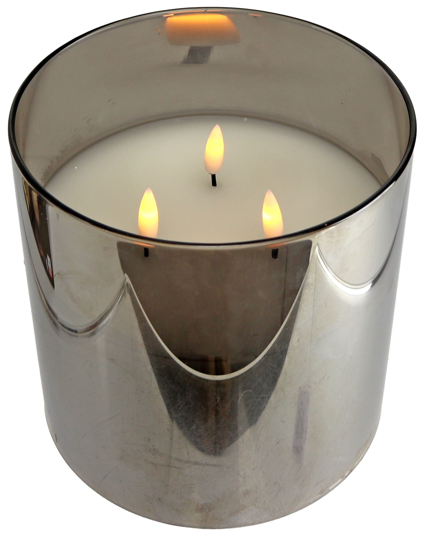LED-Echtwachskerze, Glas, mit Timer, 15x15 cm, Smoke Grau LED-Echtwachskerze, Glas, mit Timer, 15x15 cm, Smoke Grau