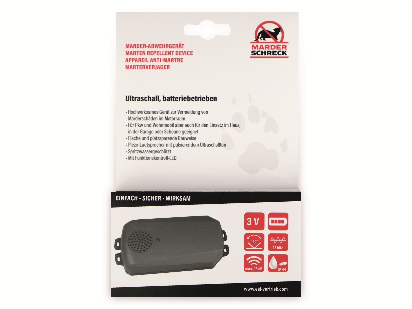 Ultraschall-Marderscheuche 16275, 23 kHz, batteriebetrieben Ultraschall-Marderscheuche 16275, 23 kHz, batteriebetrieben