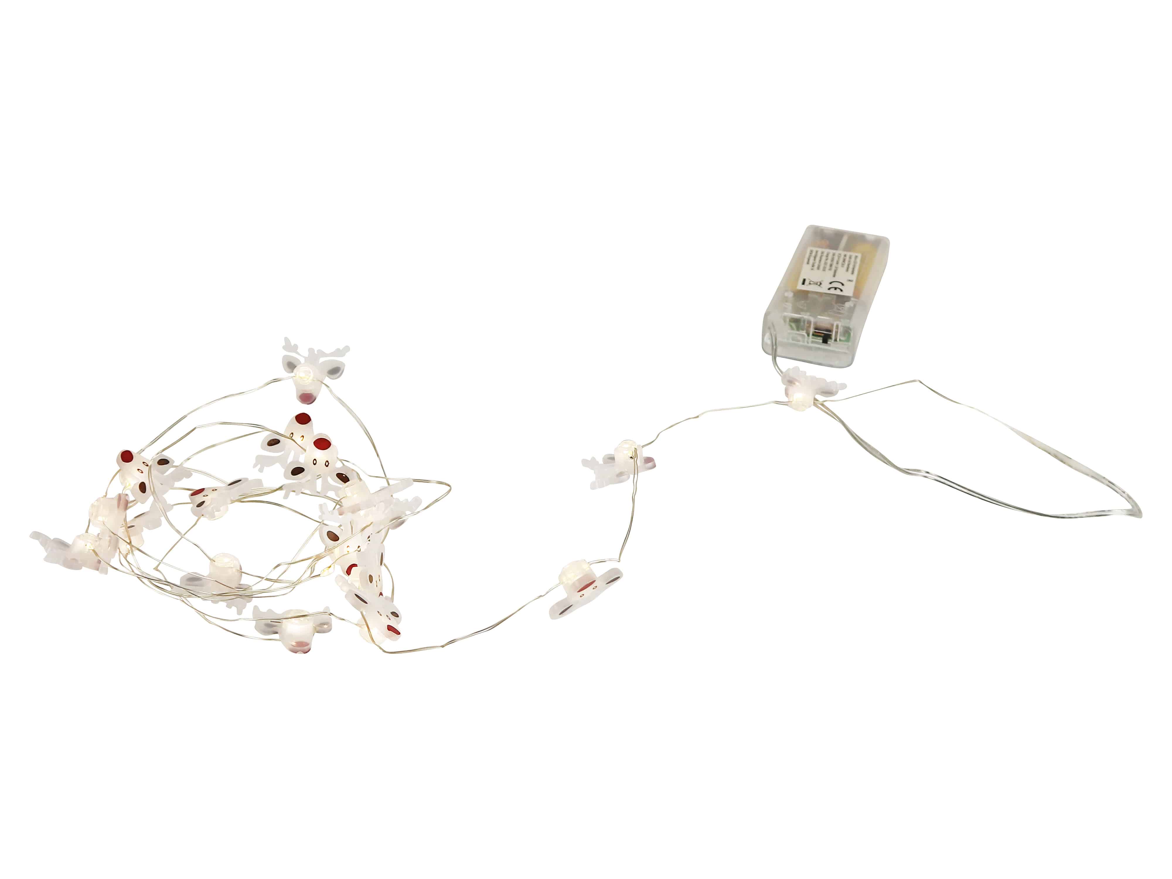Micro-LED-Lichterkette, Rentiere, 3 V, 20 LEDs, Silberdraht, warmweiß, 2,10m