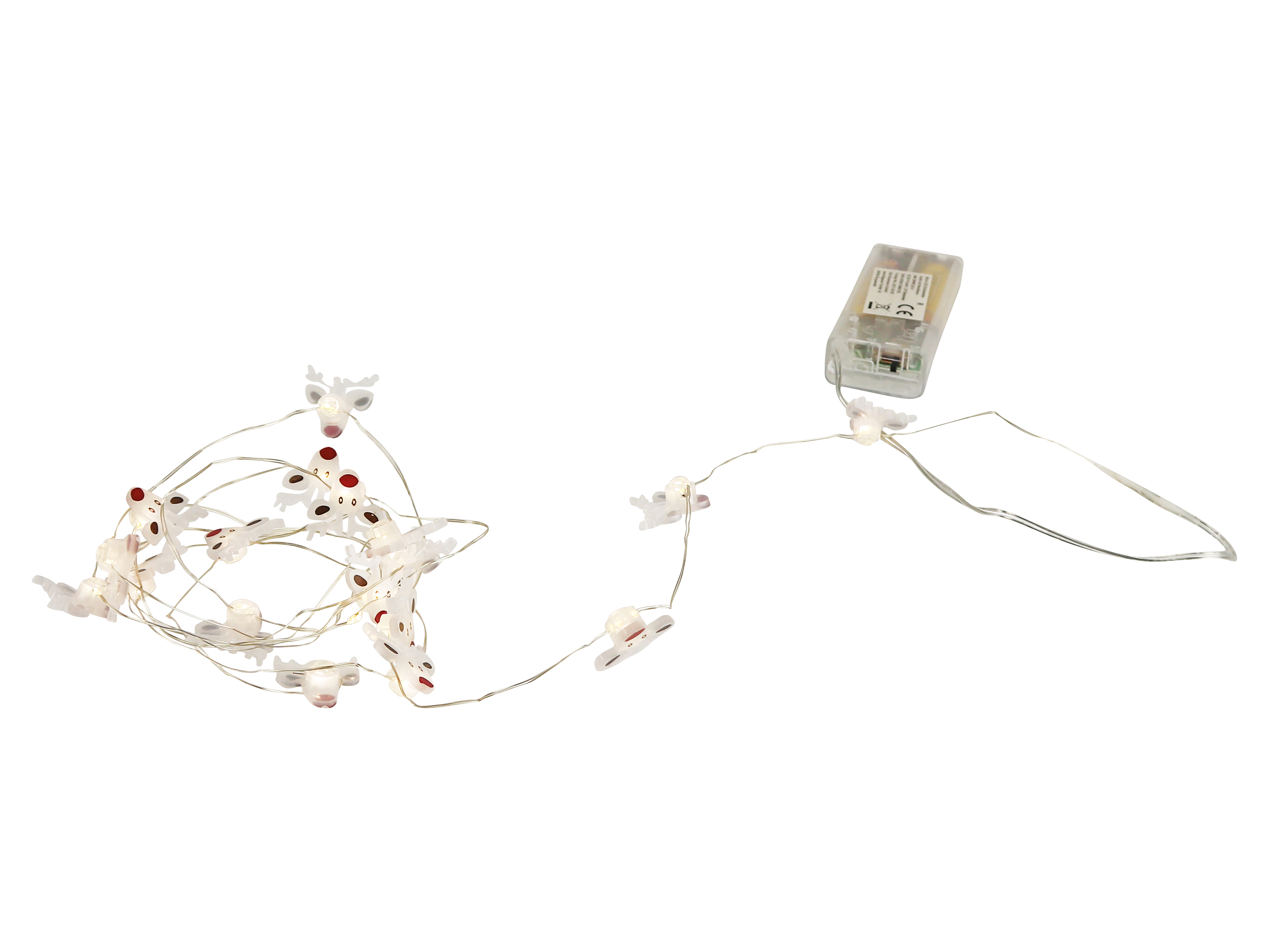 Micro-LED-Lichterkette, Rentiere, 3 V, 20 LEDs, Silberdraht, warmweiß, 2,10m