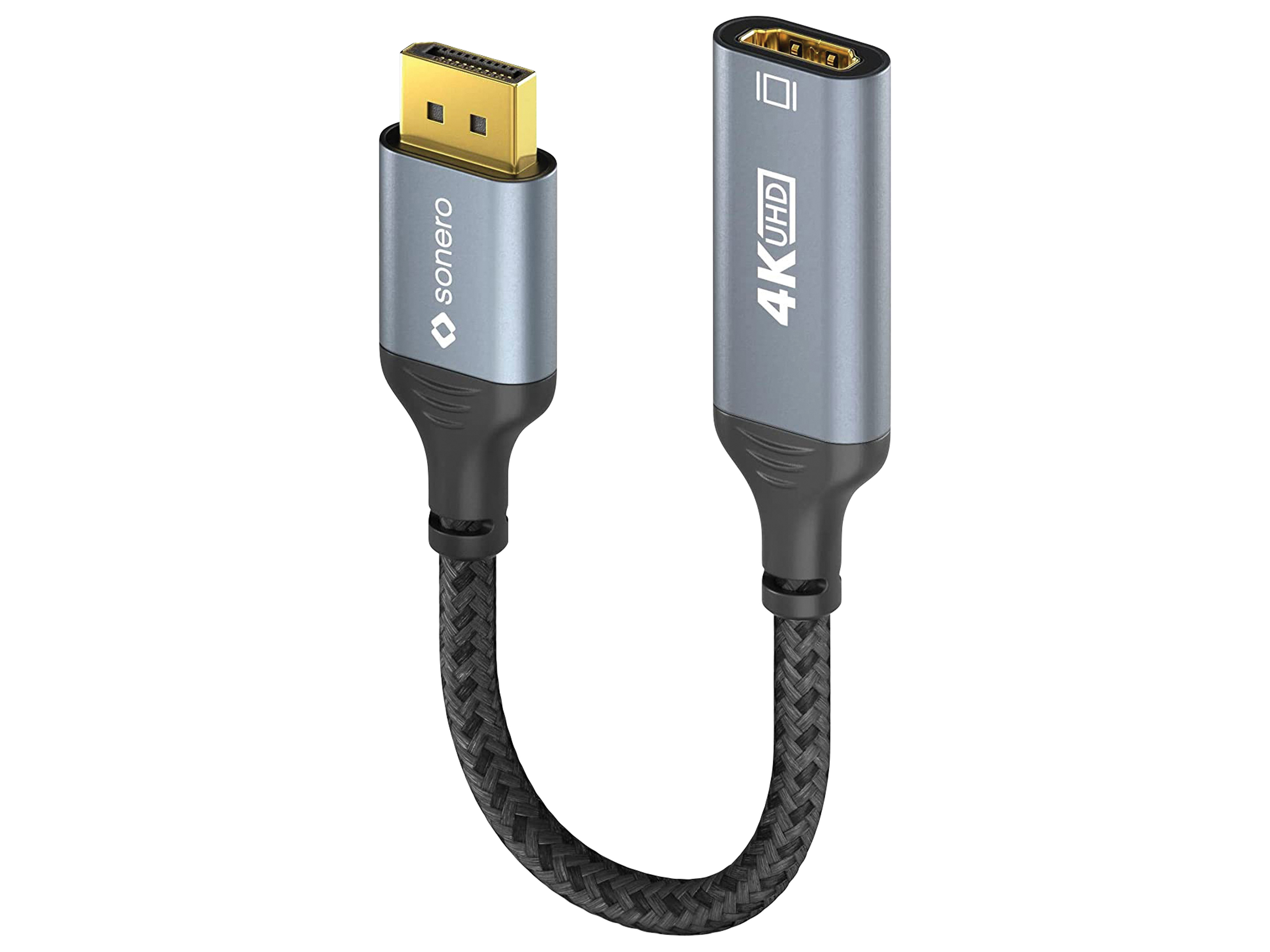 SONERO DisplayPort-Adapterkabel, DP auf HDMI, 4K60, grau/schwarz, 10 cm