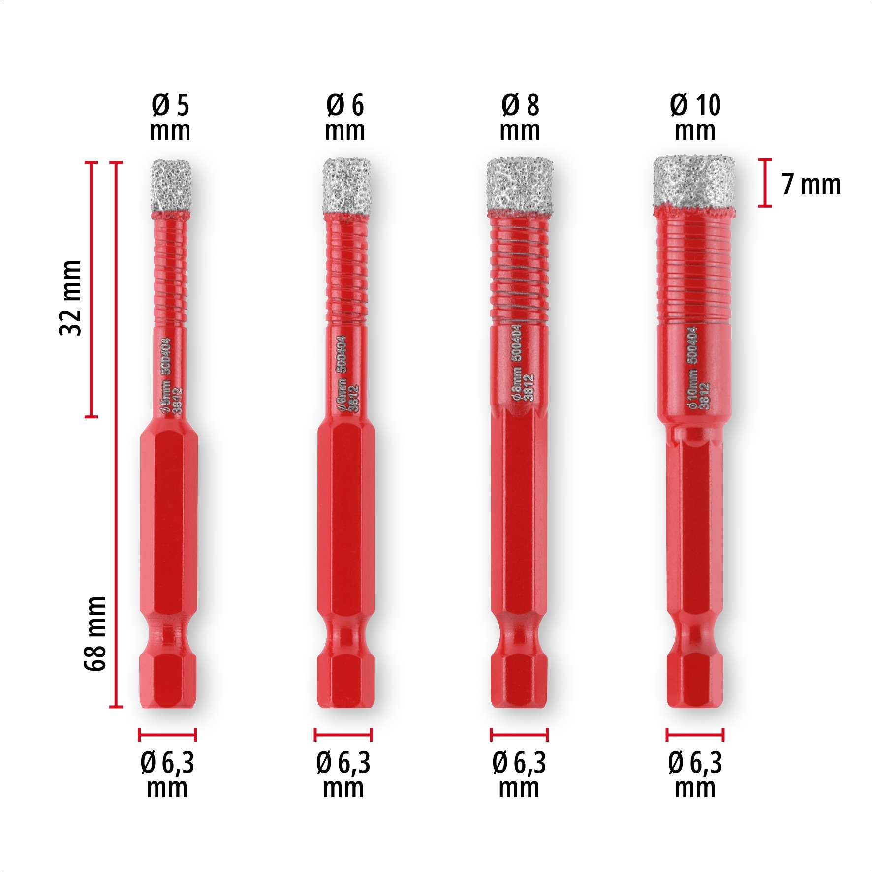 EINHELL Diamant-Fliesenbohrer-Set, 500404, XS-Case, 4-teilig