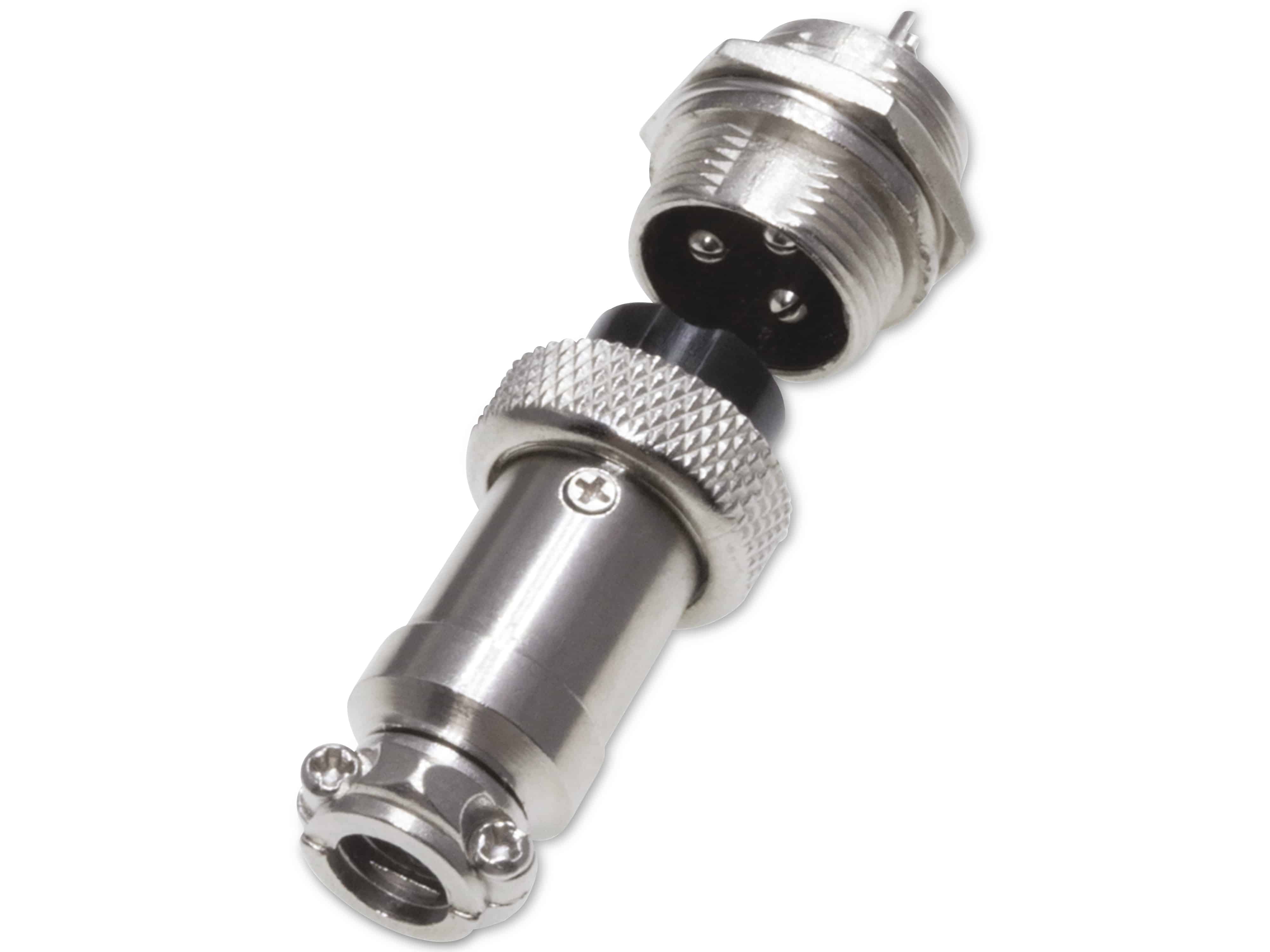Rundsteckverbinder, 3-polig, 250V, 7A, Lötanschluss, IP55, wire to panel, 1 Stecker + 1 Buchse Rundsteckverbinder, 3-polig, 250V, 7A, Lötanschluss, IP55, wire to panel, 1 Stecker + 1 Buchse