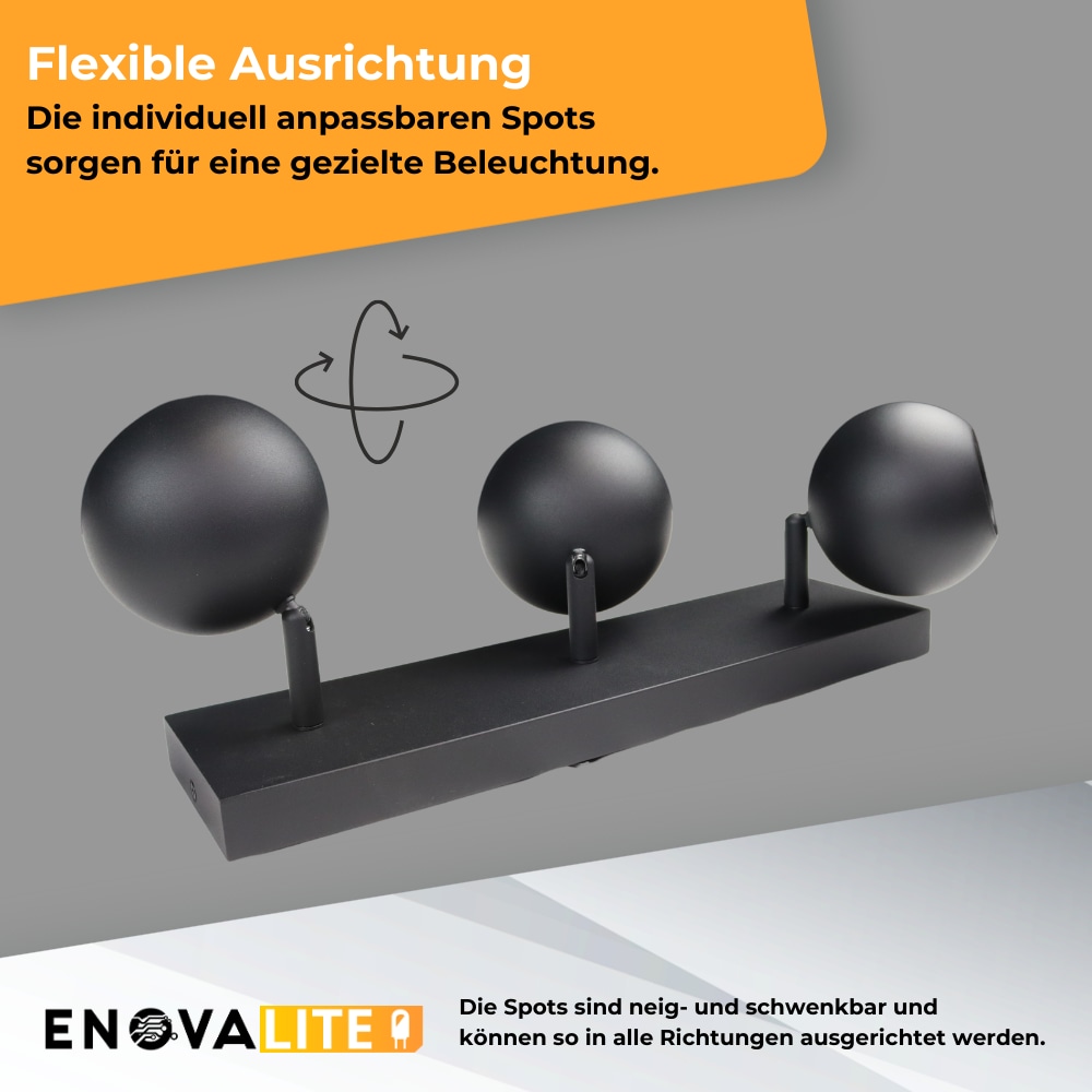 ENOVALITE Deckenleuchte GLOBE, GU10-Fassung, IP20, Ø10cm, 3 flammig, schwarz