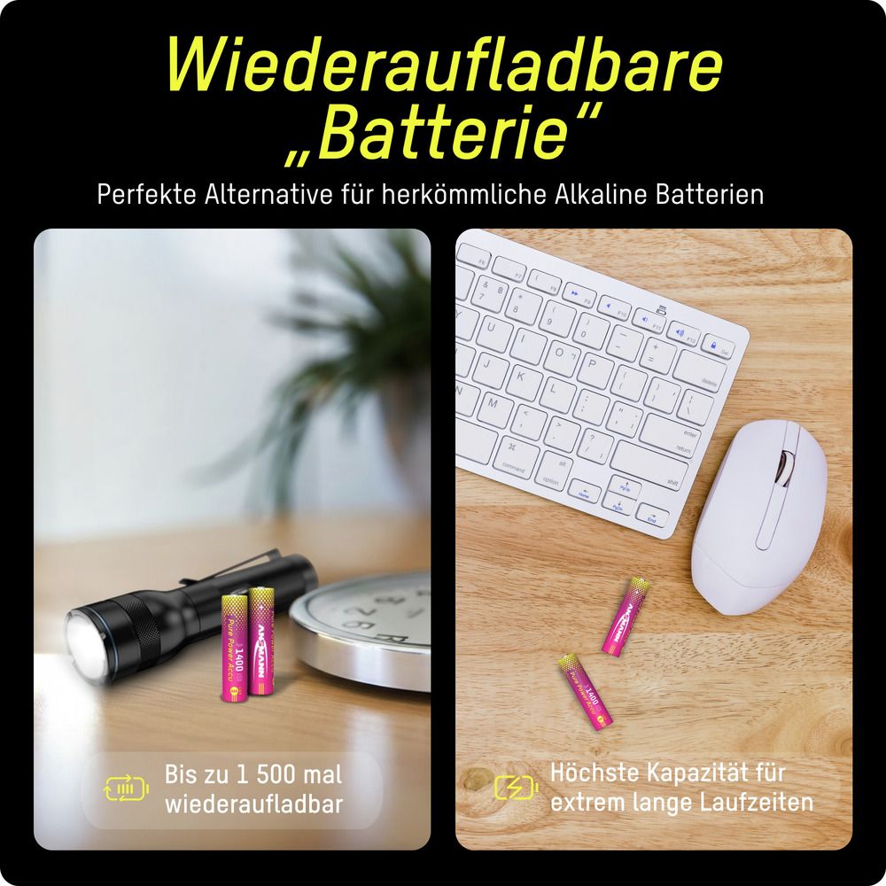 Li-Lon Akkus ANSMANN, Micro AAA, Typ 1400 (min. 1250 mAh), 4 Stück