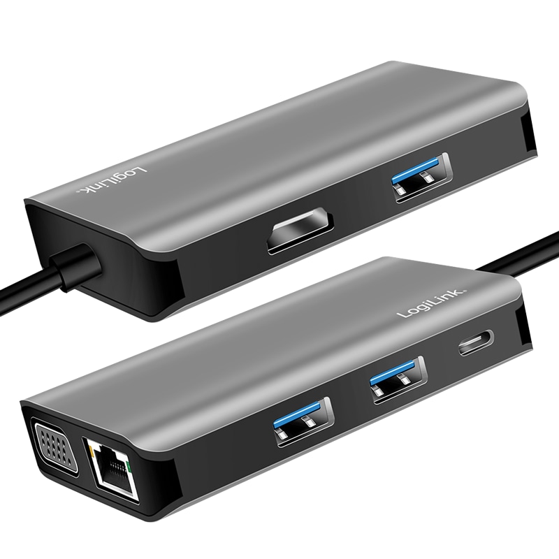 LOGILINK USB 3.2 Dockingstation UA0410, Gen1, 7-Port, USB-C PD, Anthrazit