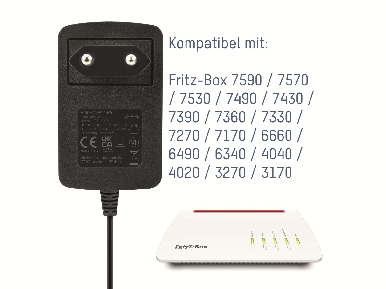 ANSMANN Router-Netzteil APS 12-2.5, 12V- DC, kompatibel mit Fritz-Box ANSMANN Router-Netzteil APS 12-2.5, 12V- DC, kompatibel mit Fritz-Box