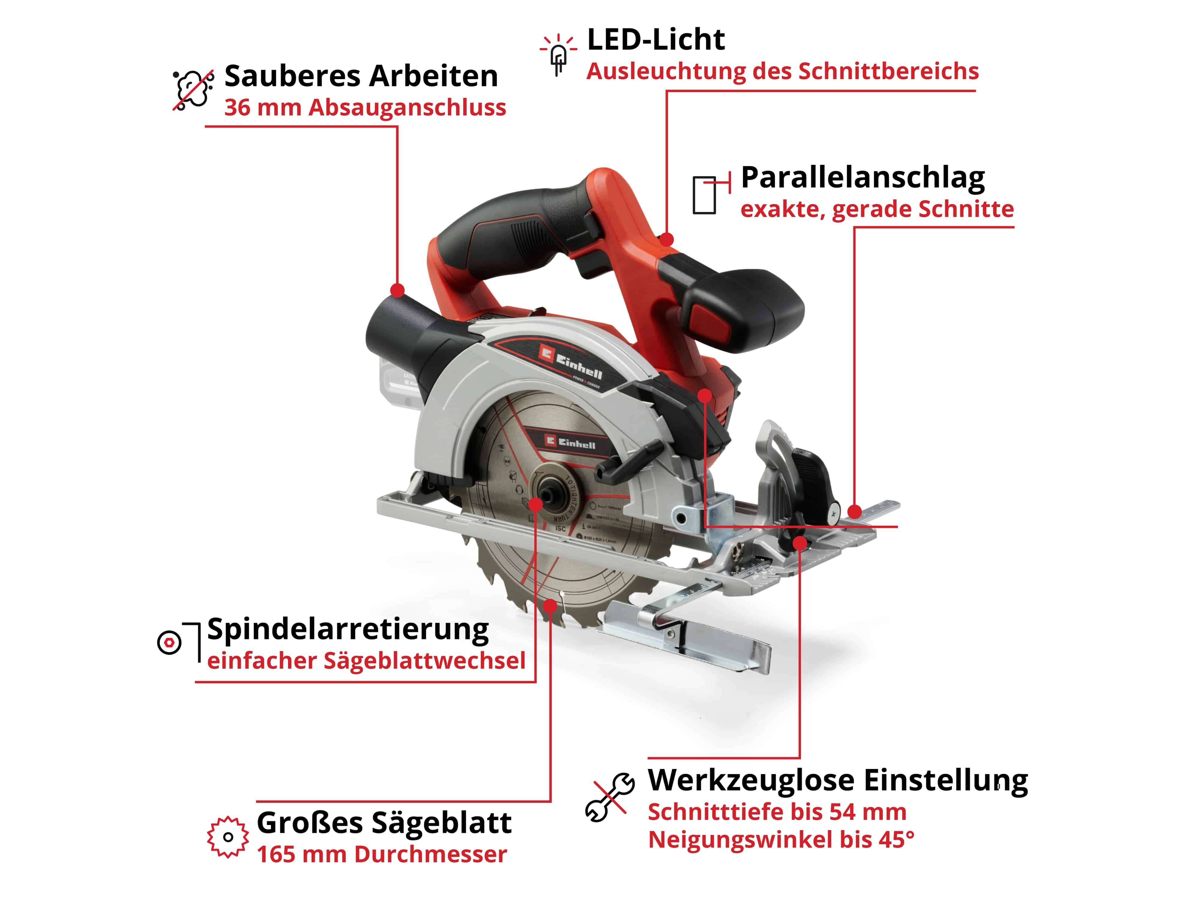 EINHELL Akku-Handkreissäge TE-CS 18/165-1 Li Solo