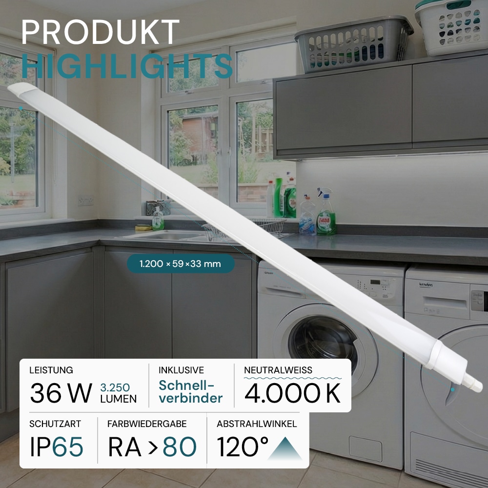 LUXULA LED-Feuchtraumleuchte, EEK: F, 36W, 3250lm, 4000K, 1200mm