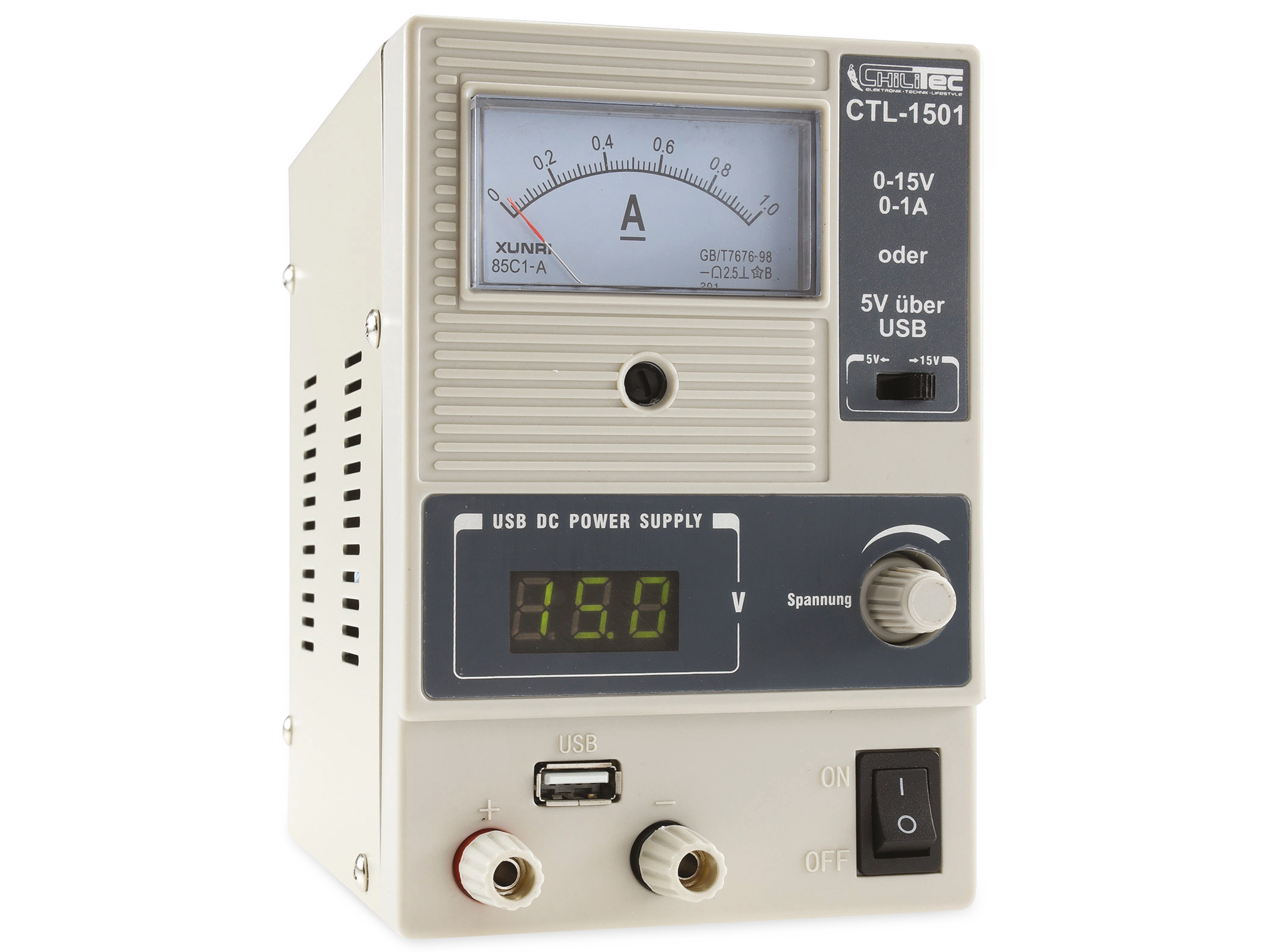ChiliTec Regelbares Labornetzgerät CTL-1501, 0...15 V- / 0...1 A
