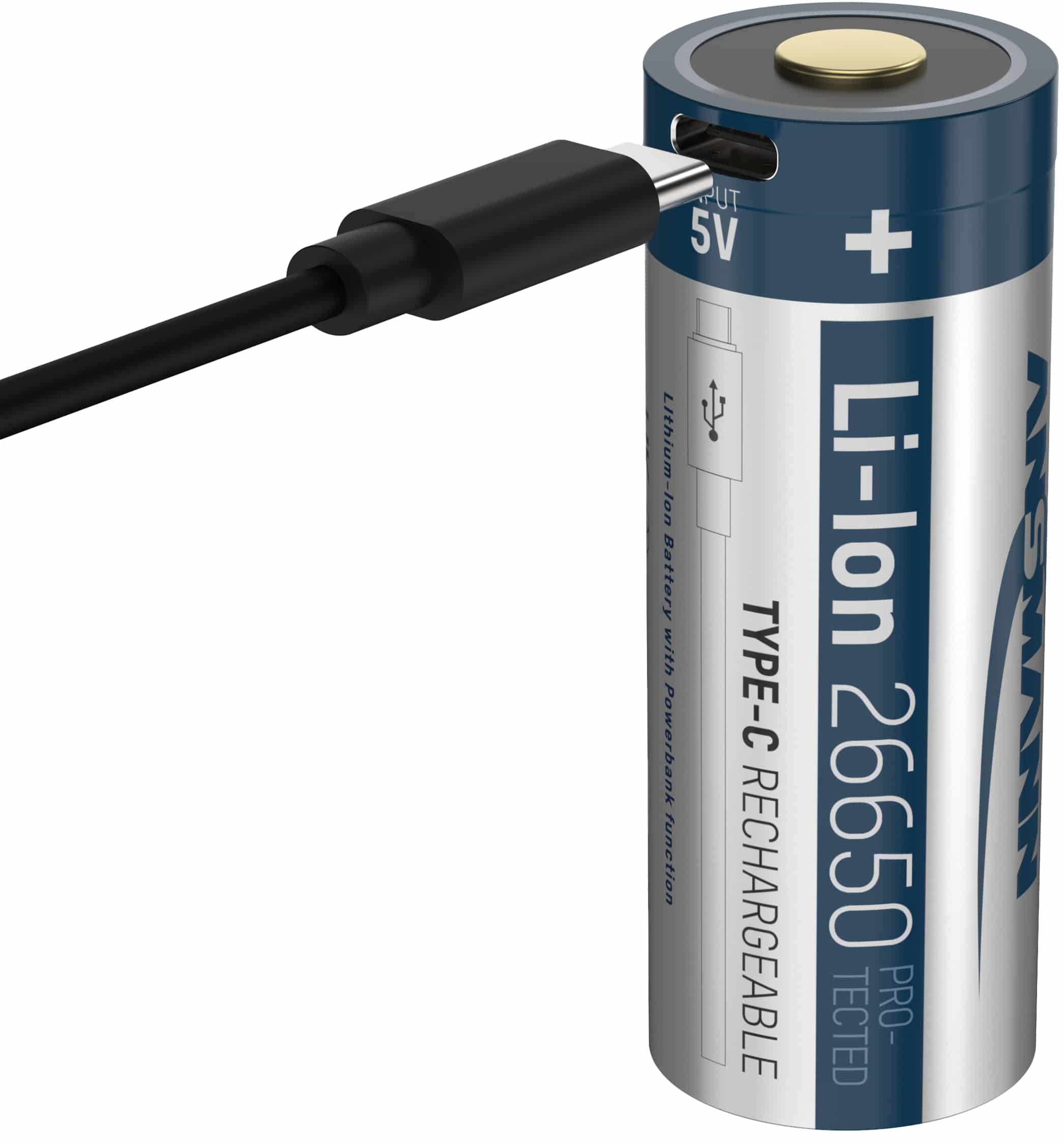 ANSMANN Li-Ion-Spezial-Akku 26650, 3,6 V, 5100mAh, mit USB-C Ladebuchse