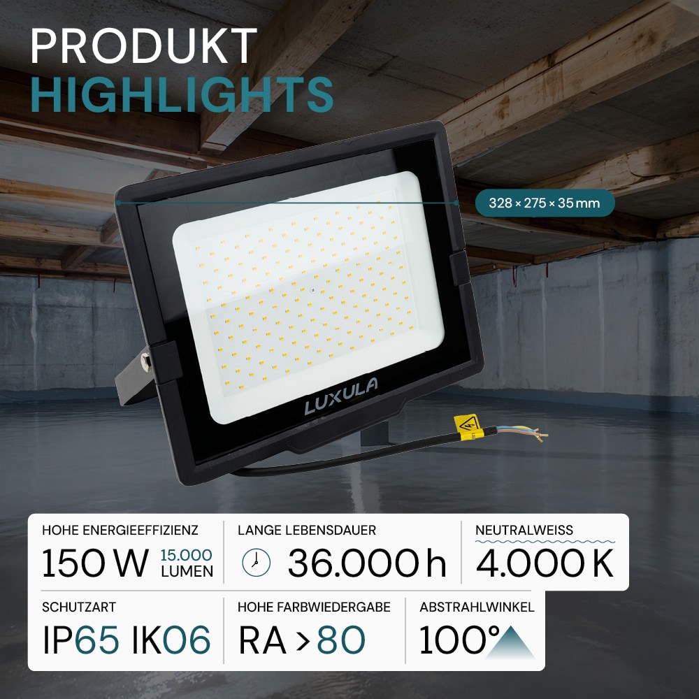 LUXULA LED-Fluter, EEK: F, 150W, 15000lm, 4000K, schwarz LUXULA LED-Fluter, EEK: F, 150W, 15000lm, 4000K, schwarz
