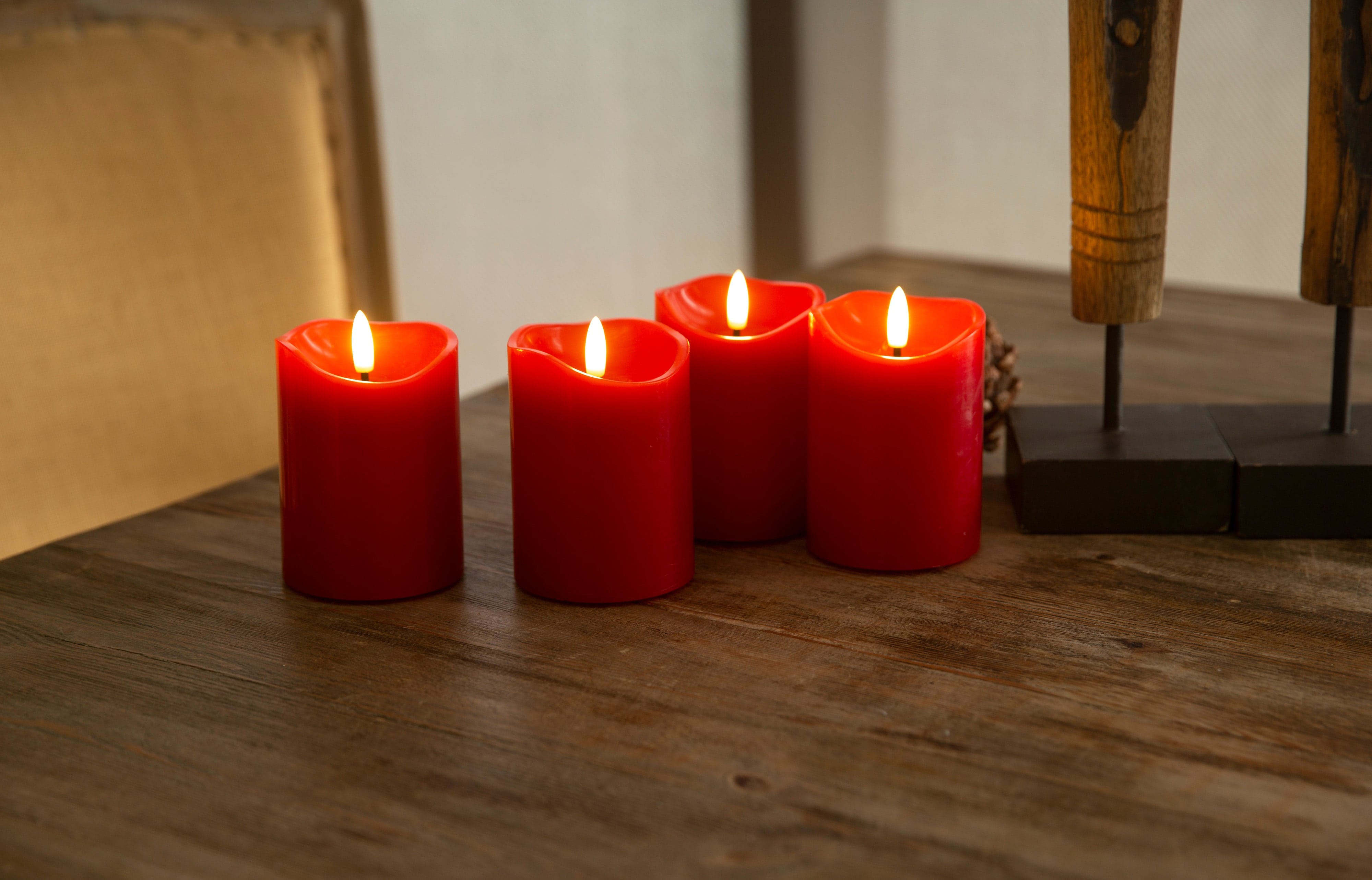 GOOBAY LED-Echtwachskerzen, Timerfunktion, 4 Stück, warmweiß, rot