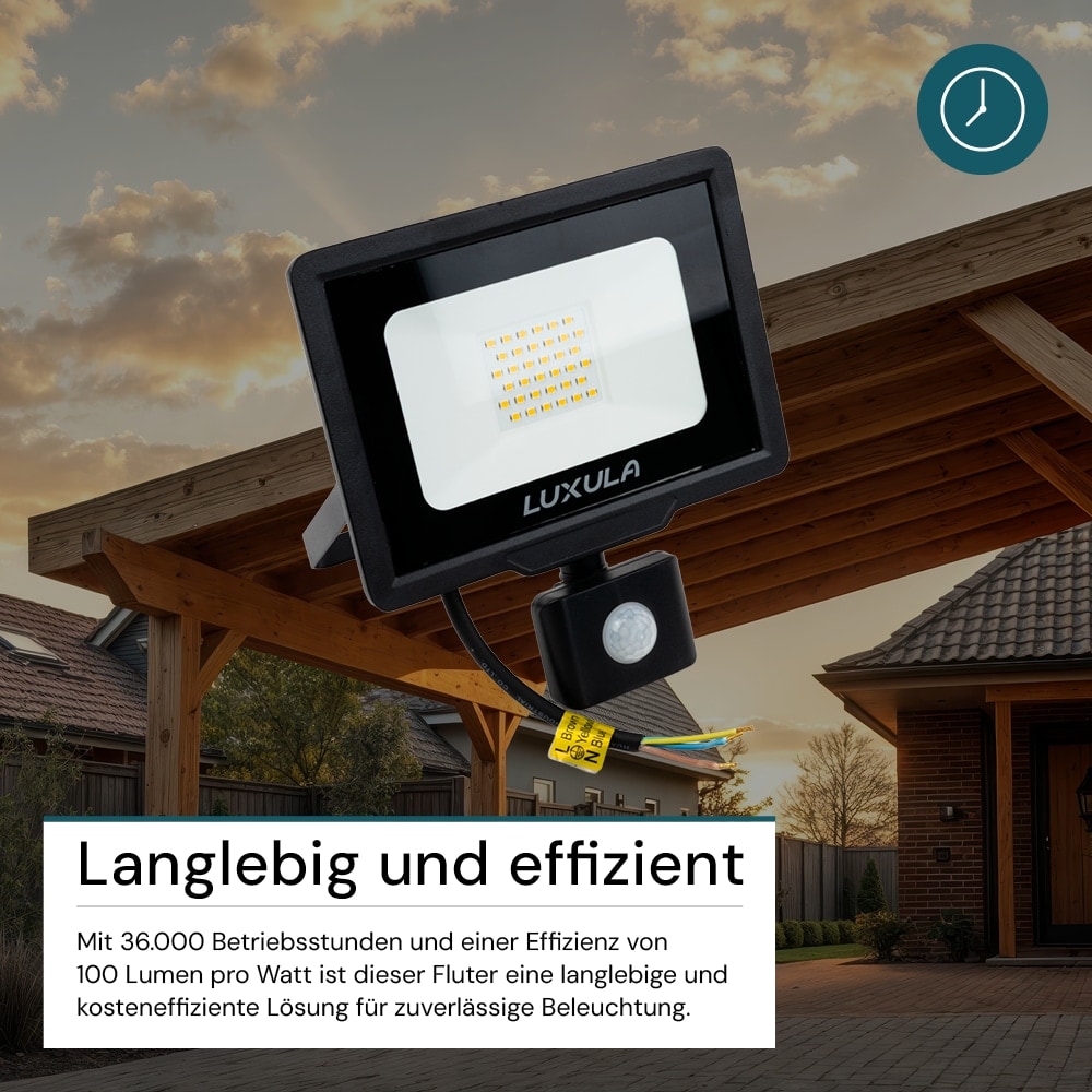 LUXULA LED-Fluter mit Bewegungsmelder, EEK: F, 30W, 3000lm, 4000K, IP65, schwarz LUXULA LED-Fluter mit Bewegungsmelder, EEK: F, 30W, 3000lm, 4000K, schwarz