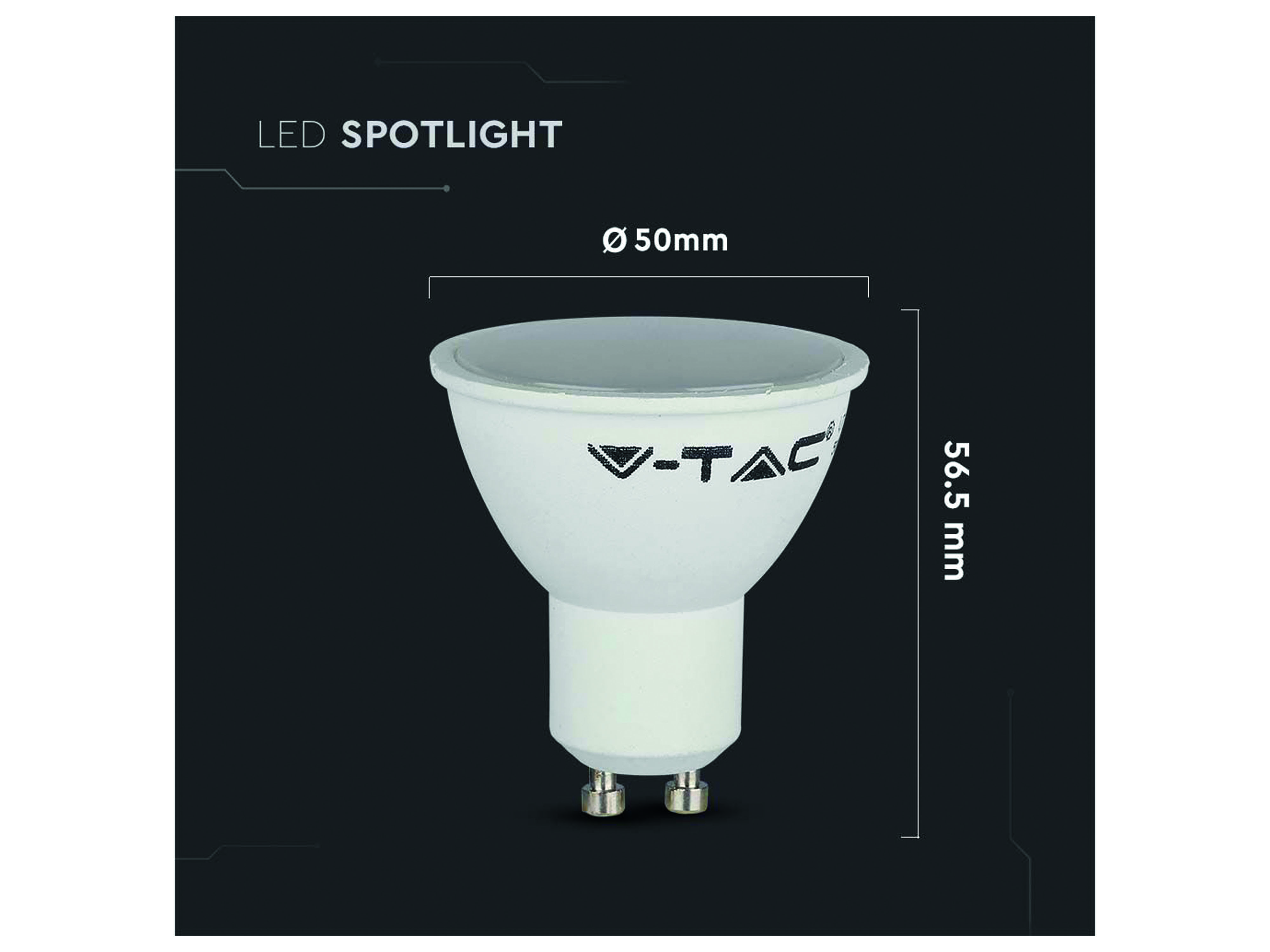 V-TAC LED-SMD-Lampe, PAR16, GU10, EEK: F, 4,5W, 400lm, 3000K, 5 Stück