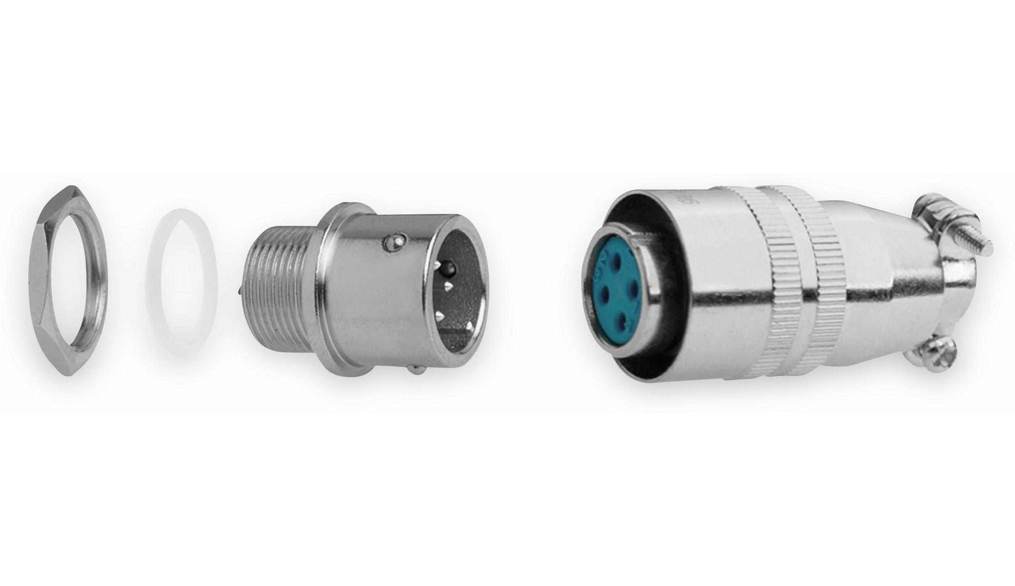 Einbaustecker-Set Ø 12mm 4-Pin mit Federverschluss Einbaustecker-Set Ø 12mm 4-Pin mit Federverschluss