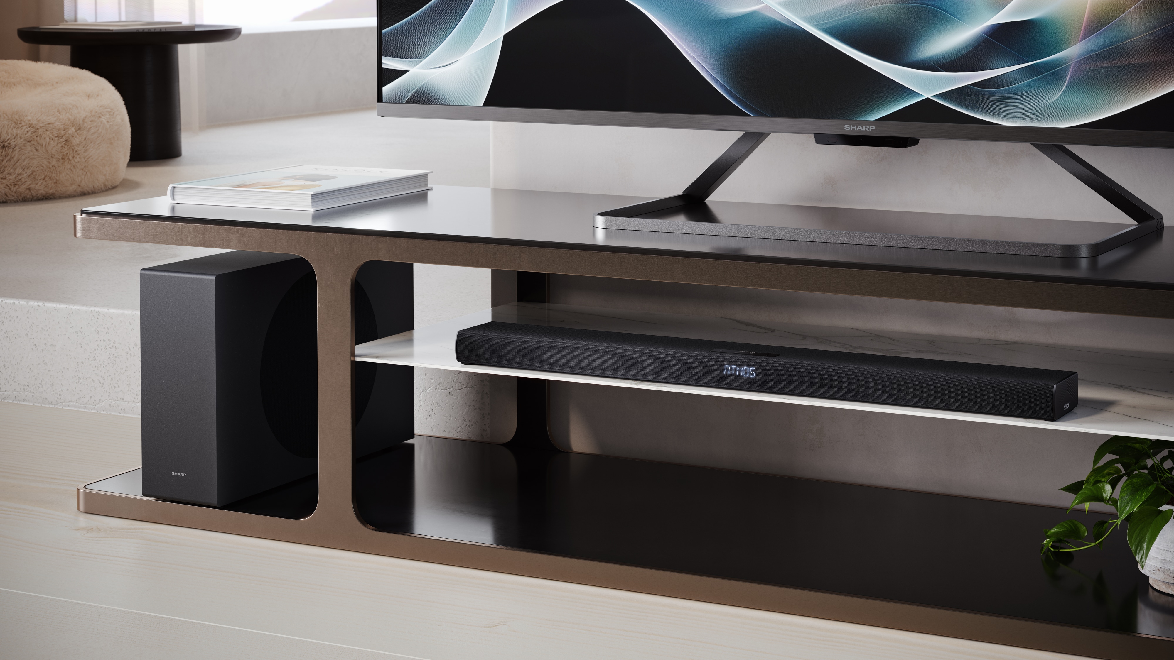 SHARP Soundbar HT-SBW320, 2.1-Kanal, Ultraflach, Dolby Atmos, DTS Virtual:X, Wireless Subwoofer, Bluetooth, Schwarz