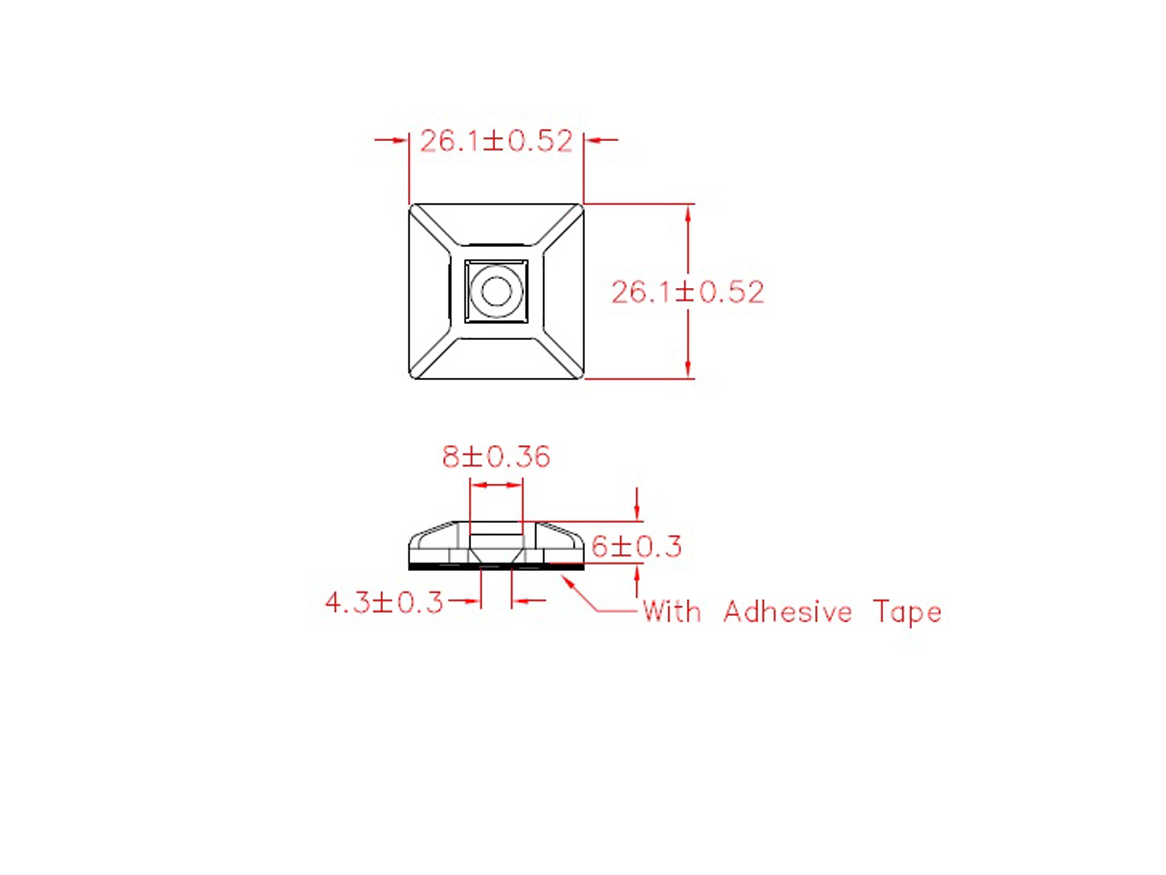 KSS Befestigungssockel selbstklebend Polyamid 6.6, Natur, L=26,1, B=26,1, 1 Stück