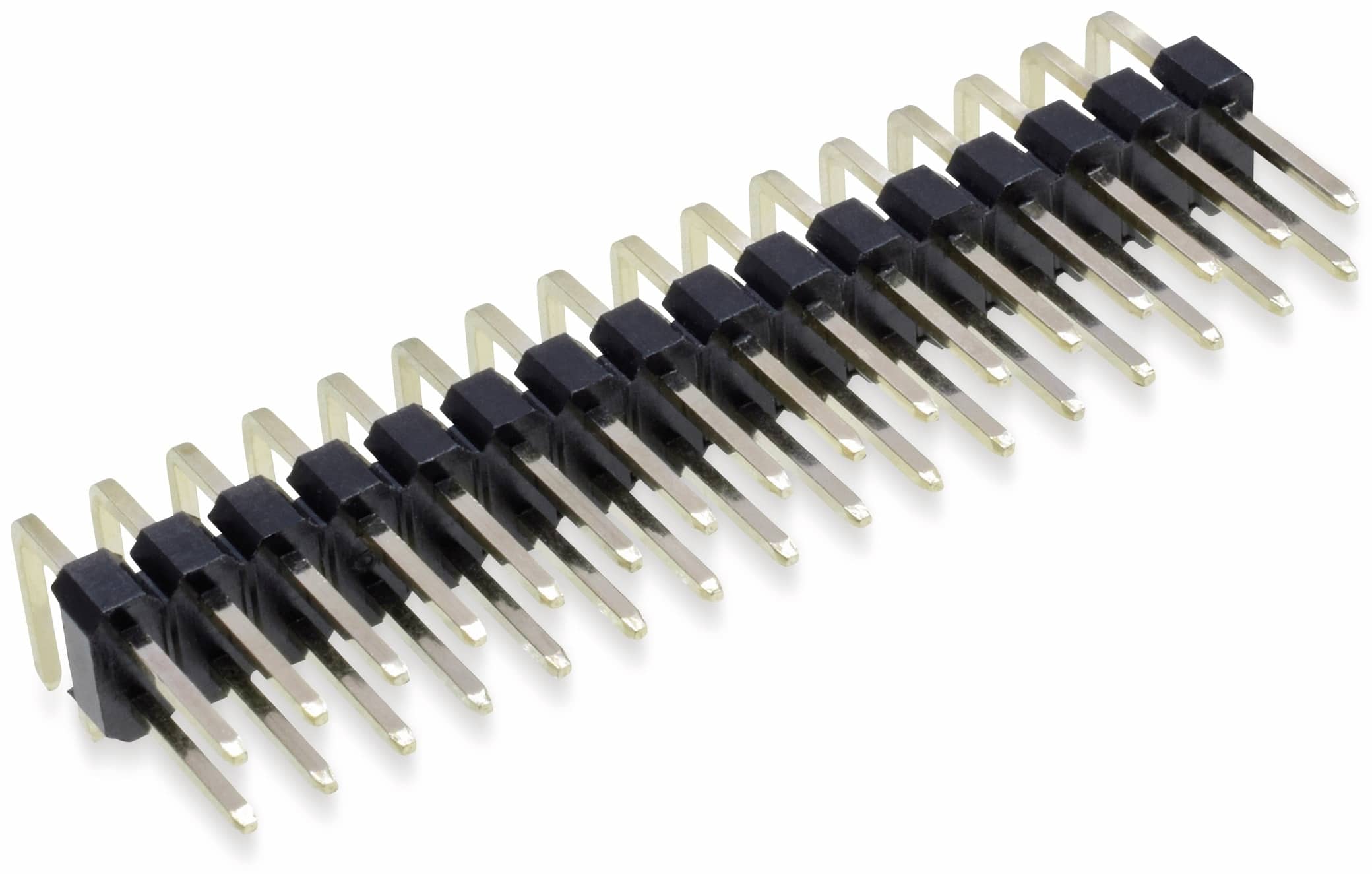 Stiftleiste, 2 x 16, 2,54 mm, gewinkelt, 0,8µ Au (Gold), 5 Stück Stiftleiste, 2 x 16, 2,54 mm, gewinkelt, 0,8µ Au (Gold), 5 Stück