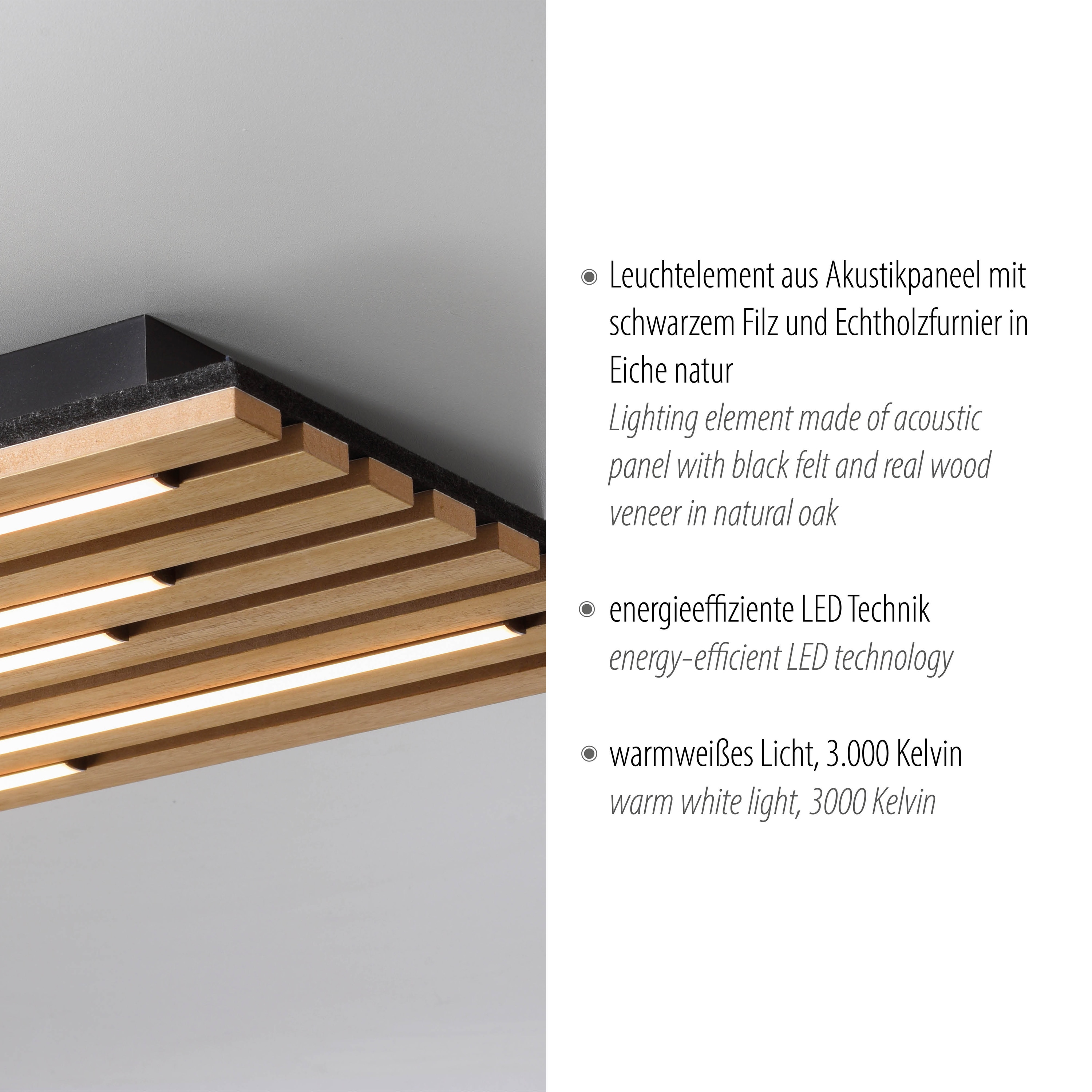 JUST LIGHT LED-Deckenleuchte 15591-79, 25W, 3000K, 3400lm, warmweiß, IP20, Holz/schwarz