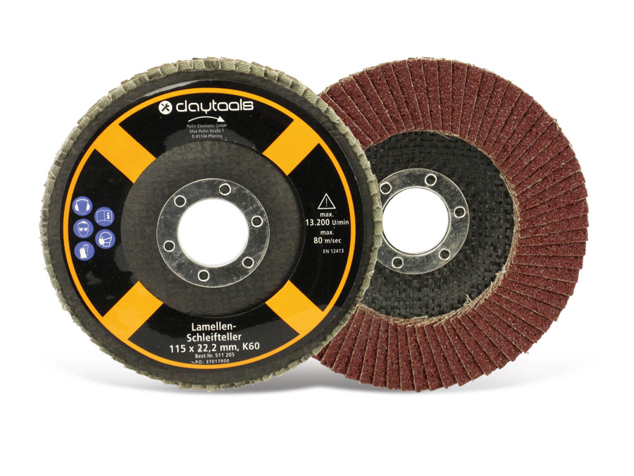DAYTOOLS Lamellen-Schleifteller, 115 mm, Körnung 60, 5 Stück DAYTOOLS Lamellen-Schleifteller, 115 mm, Körnung 60, 5 Stück
