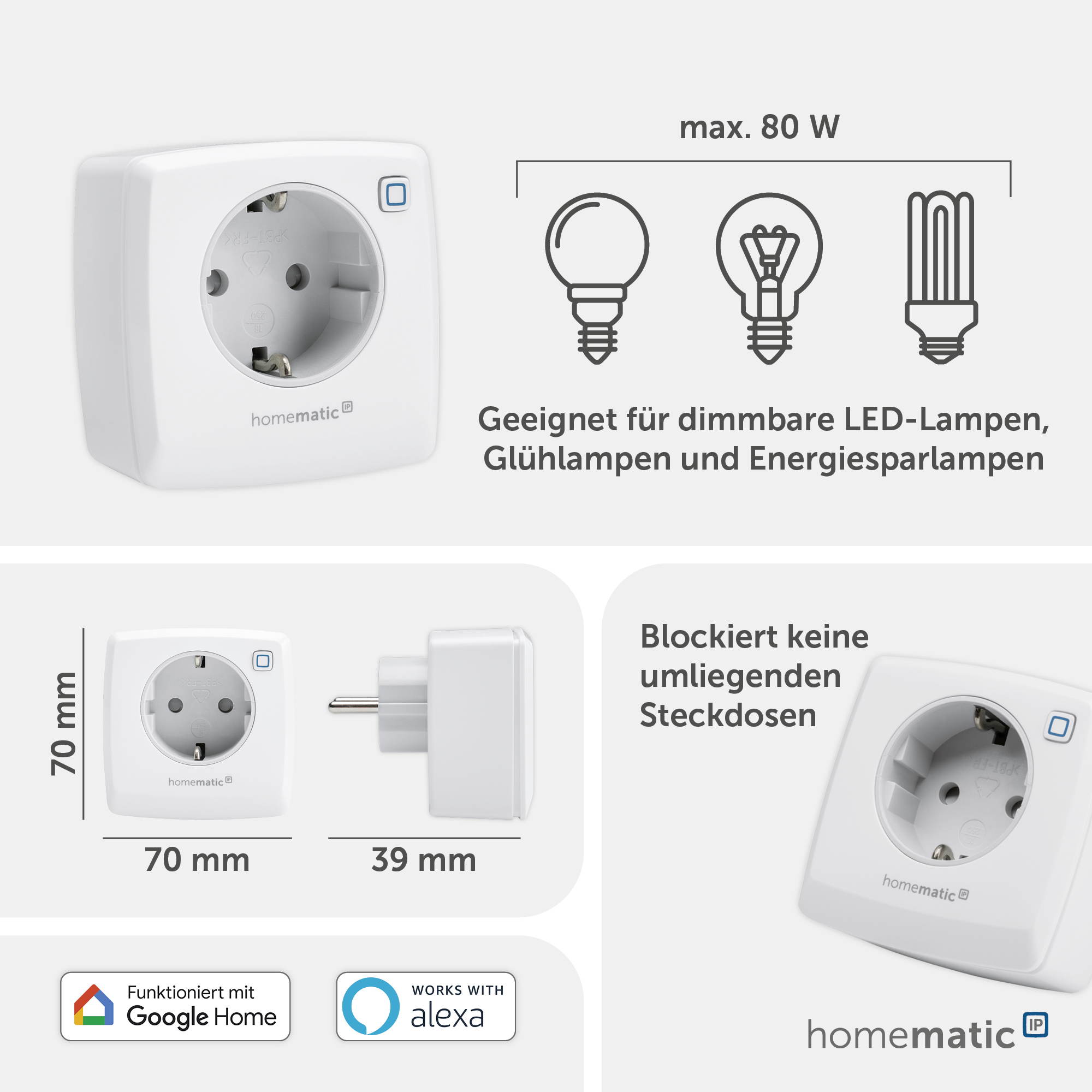 HOMEMATIC IP Smart Home 150327A0, Dimmersteckdose Phasenabschnitt
