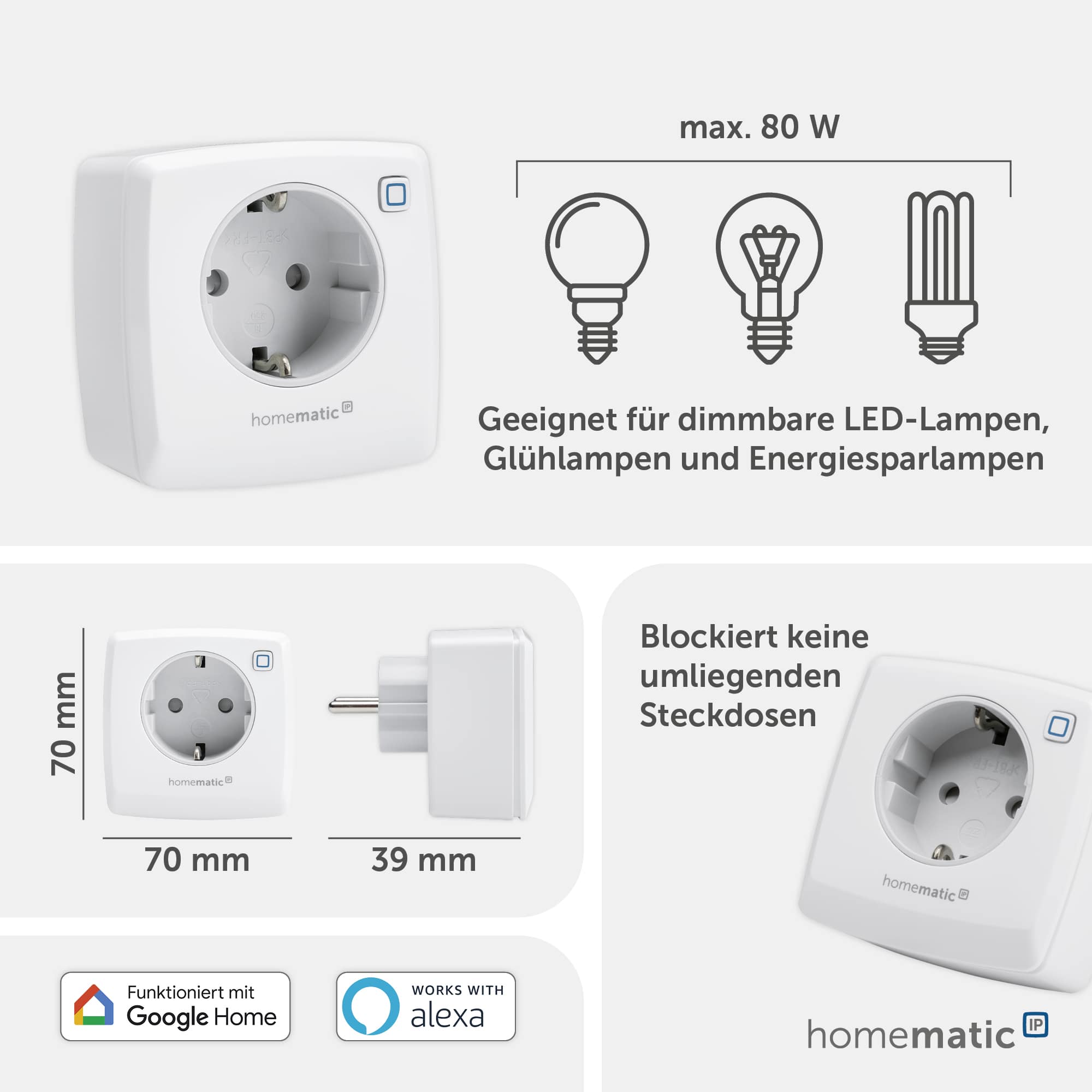 HOMEMATIC IP Smart Home 150327A0, Dimmersteckdose Phasenabschnitt