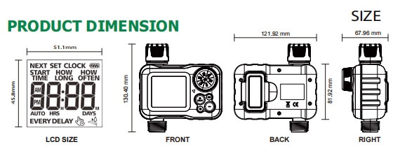 CHILITEC Digitaler Bewässerungscomputer CT-WB7, mit Adapter 1" u. 3/4"